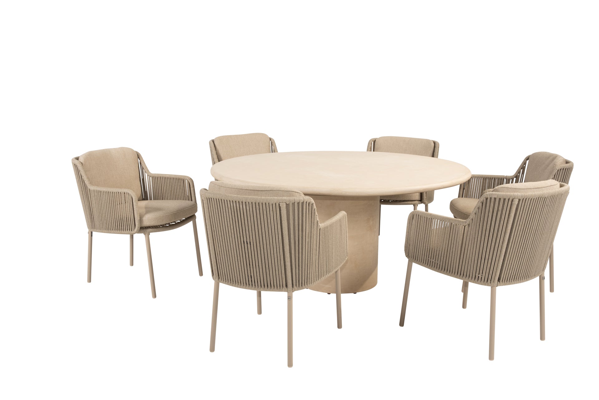 Bernini dining set latte with Hampton round dining table 160cm - Complete Set