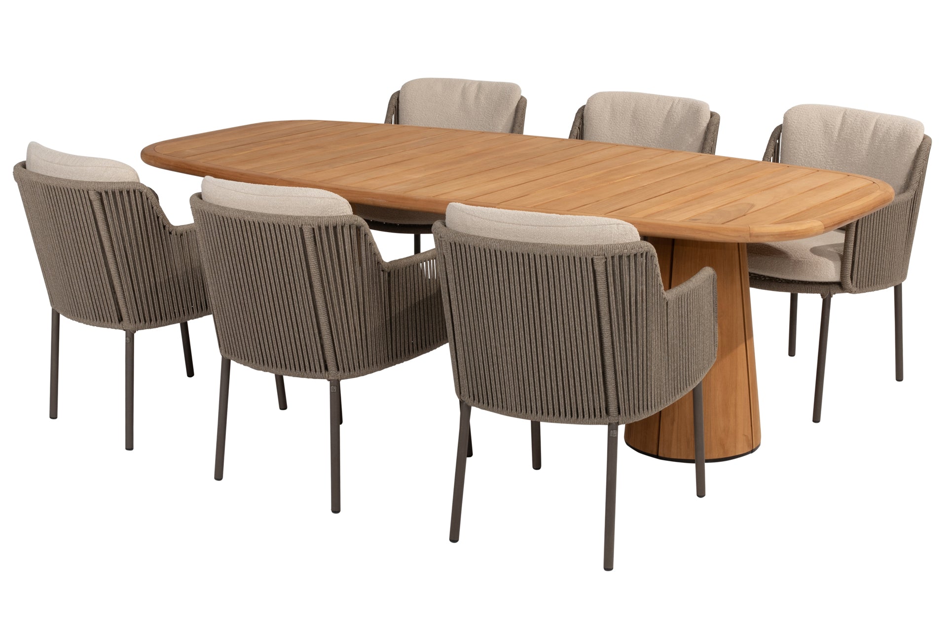 Bernini dining set with Capri barrel teak table 240x110cm - Complete Set