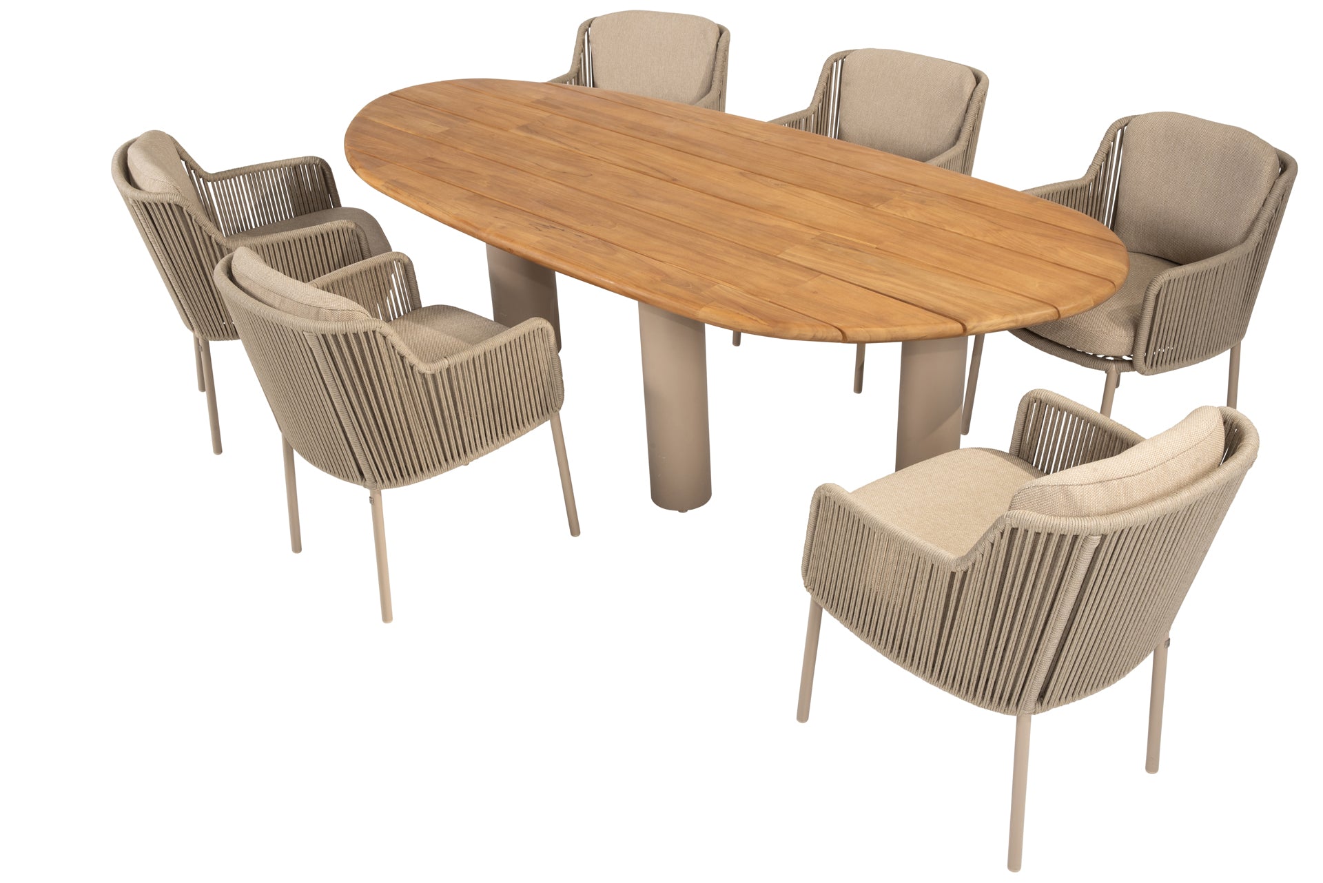 Bernini dining set latte with Estate mango shape dining table latte 240 x 150 cm - Complete Set