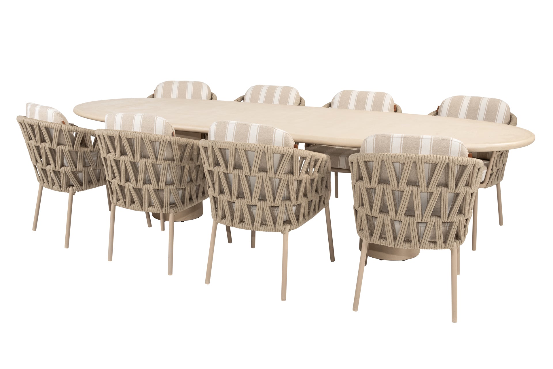 Beverly dining set latte with Hampton oval dining table 300 x 110 cm - Complete Set