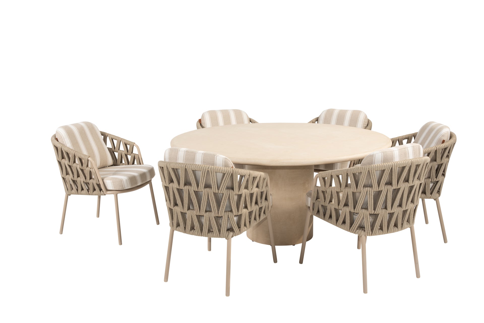 Beverly dining set latte with Hampton round dining table 160cm - Complete Set