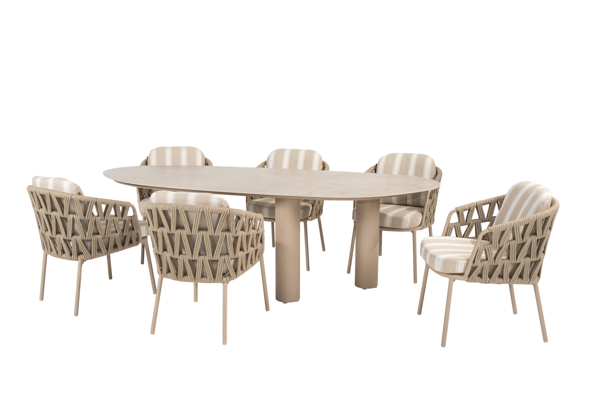 Beverly dining set latte with Estate mango shape dining table latte 240 x 110 cm - Complete Set