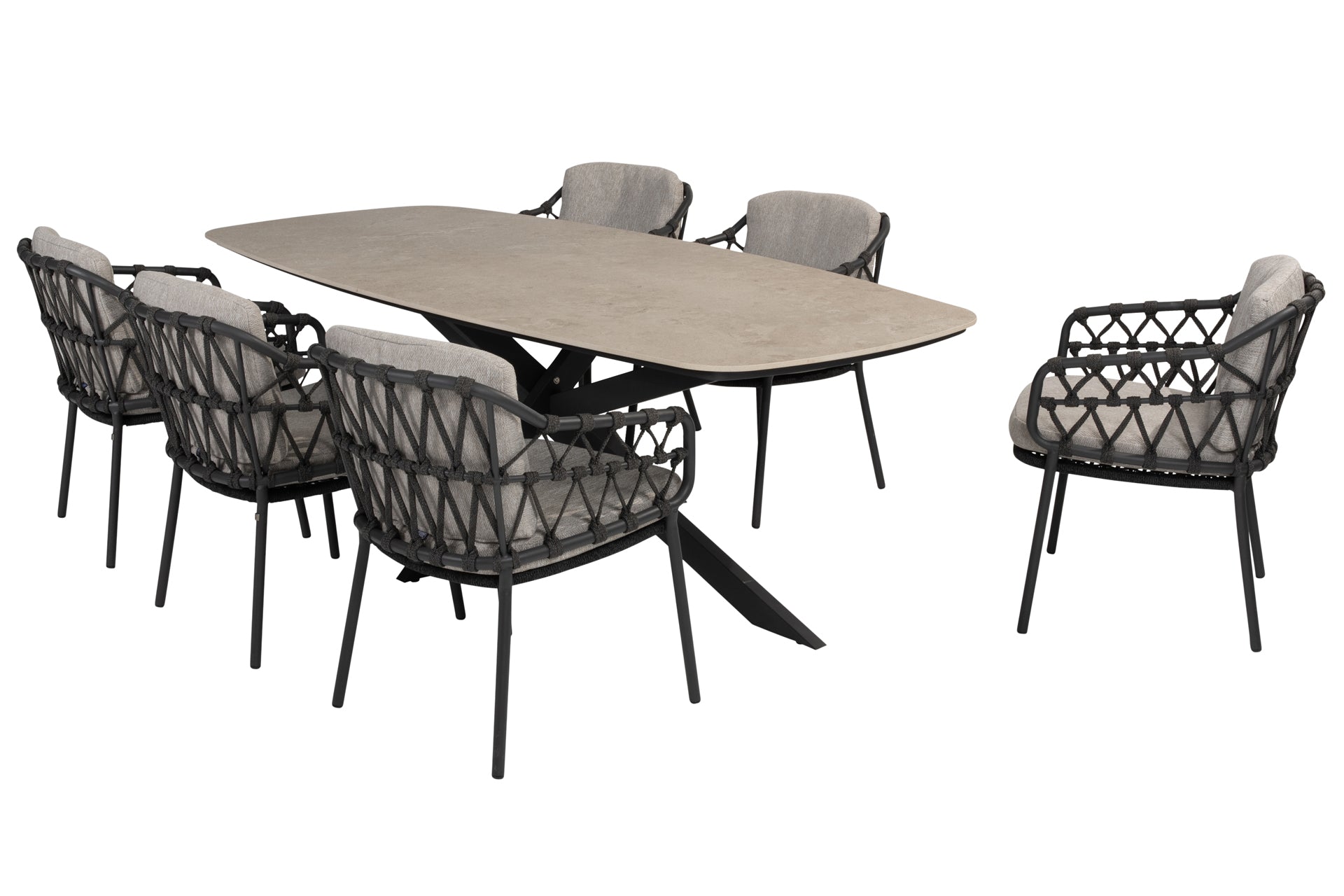 Calpi dining set with Prado barrel shape dining table 240x105cm Anthracite - Complete Set