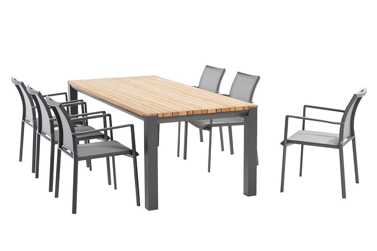 4SO Melbourne dining set antraciet (6 st.) + Ridge tafel 220x95 cm