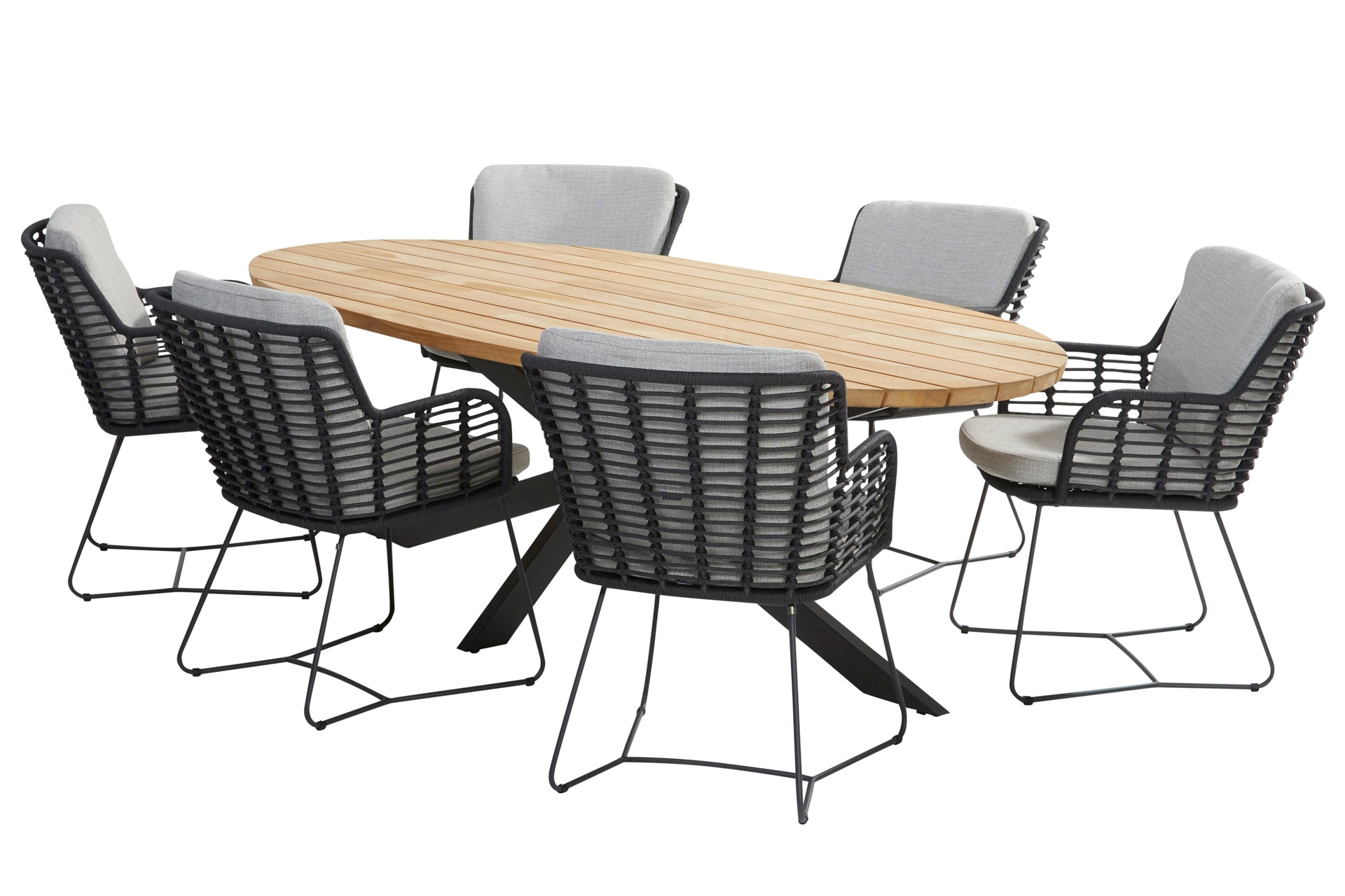 Fabrice dining set anthracite with Prado ellips table 240x115cm _ - Complete Set