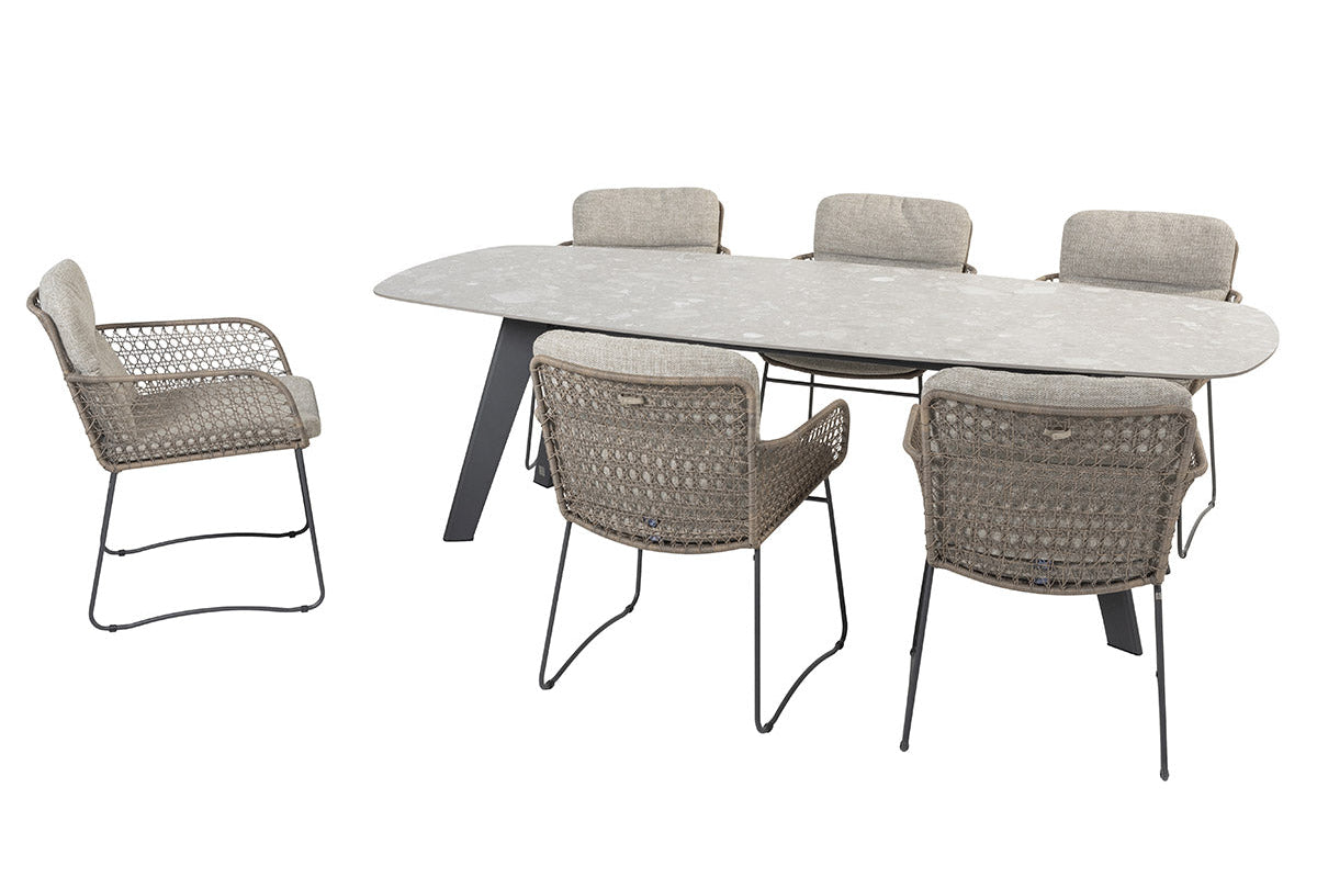 4SO Aprilla dining set pure (6 st.) + Montana tafel 240x103 cm