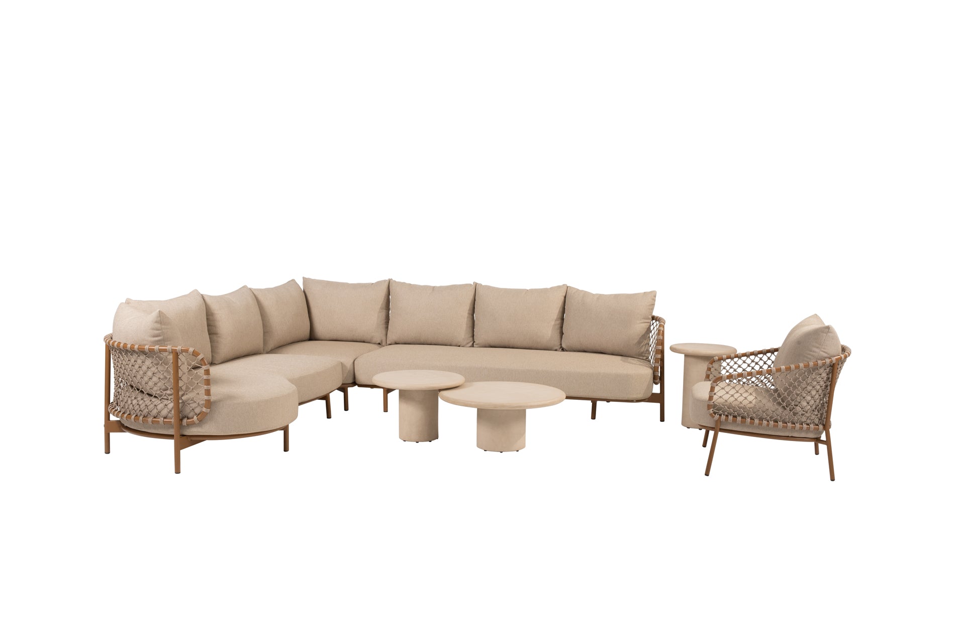 Martinique modular corner lounge set amber with lounge chair and Hampton tables - Complete Set