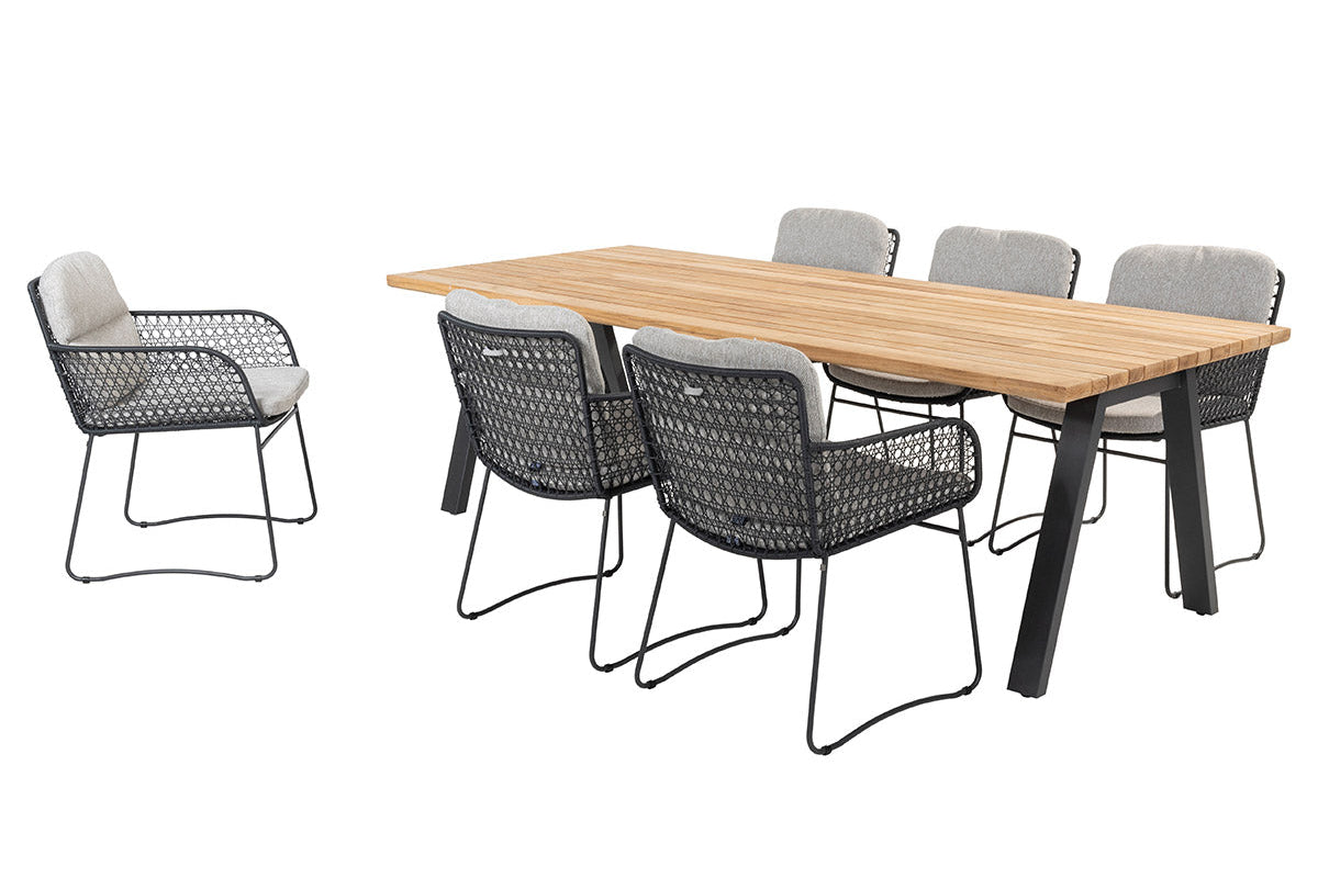 4SO Aprilla dining set antraciet (6 st.) + Ambassador tafel 240x100 cm