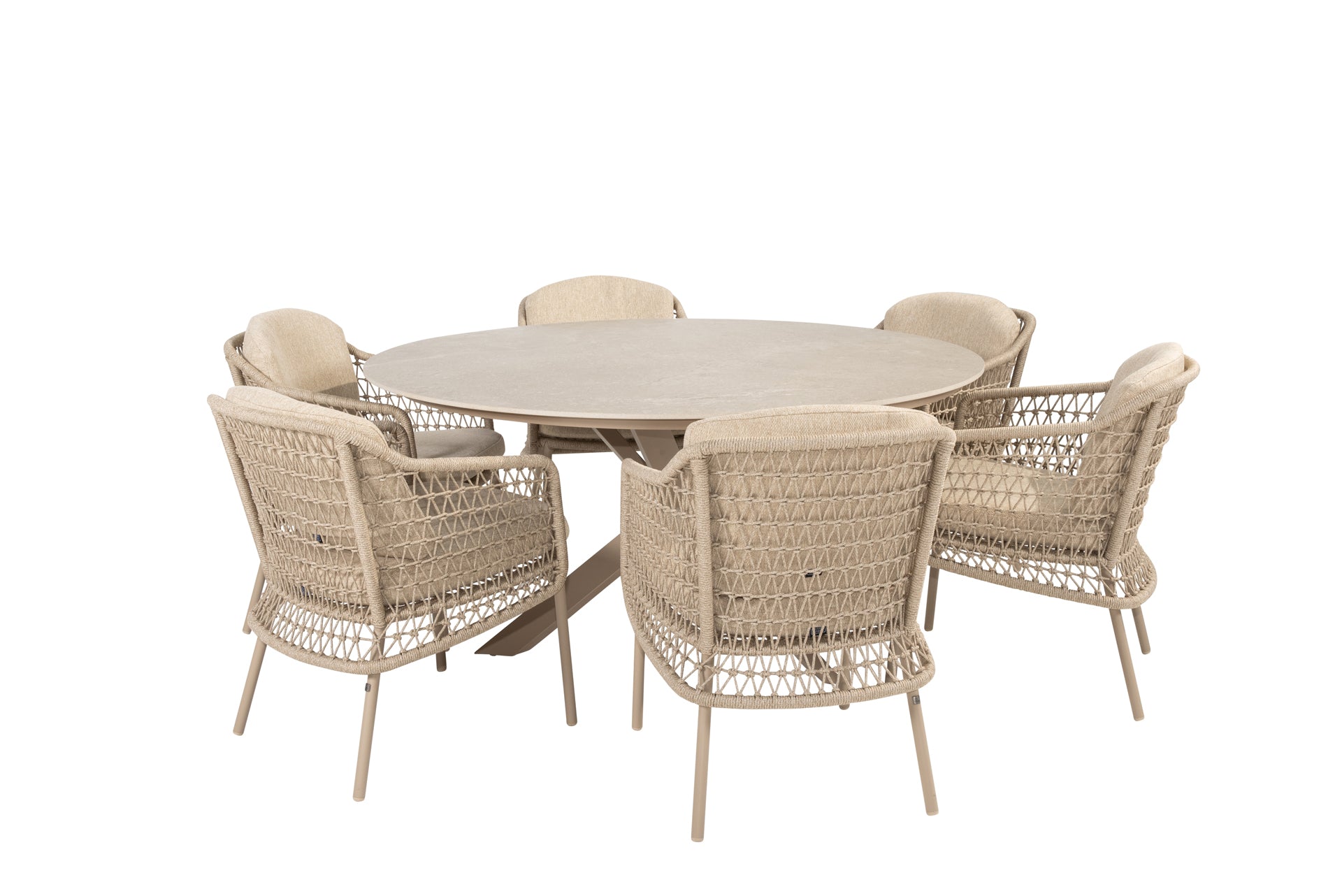 Puccini dining set latte with Prado dining table latte 160 cm - Complete Set