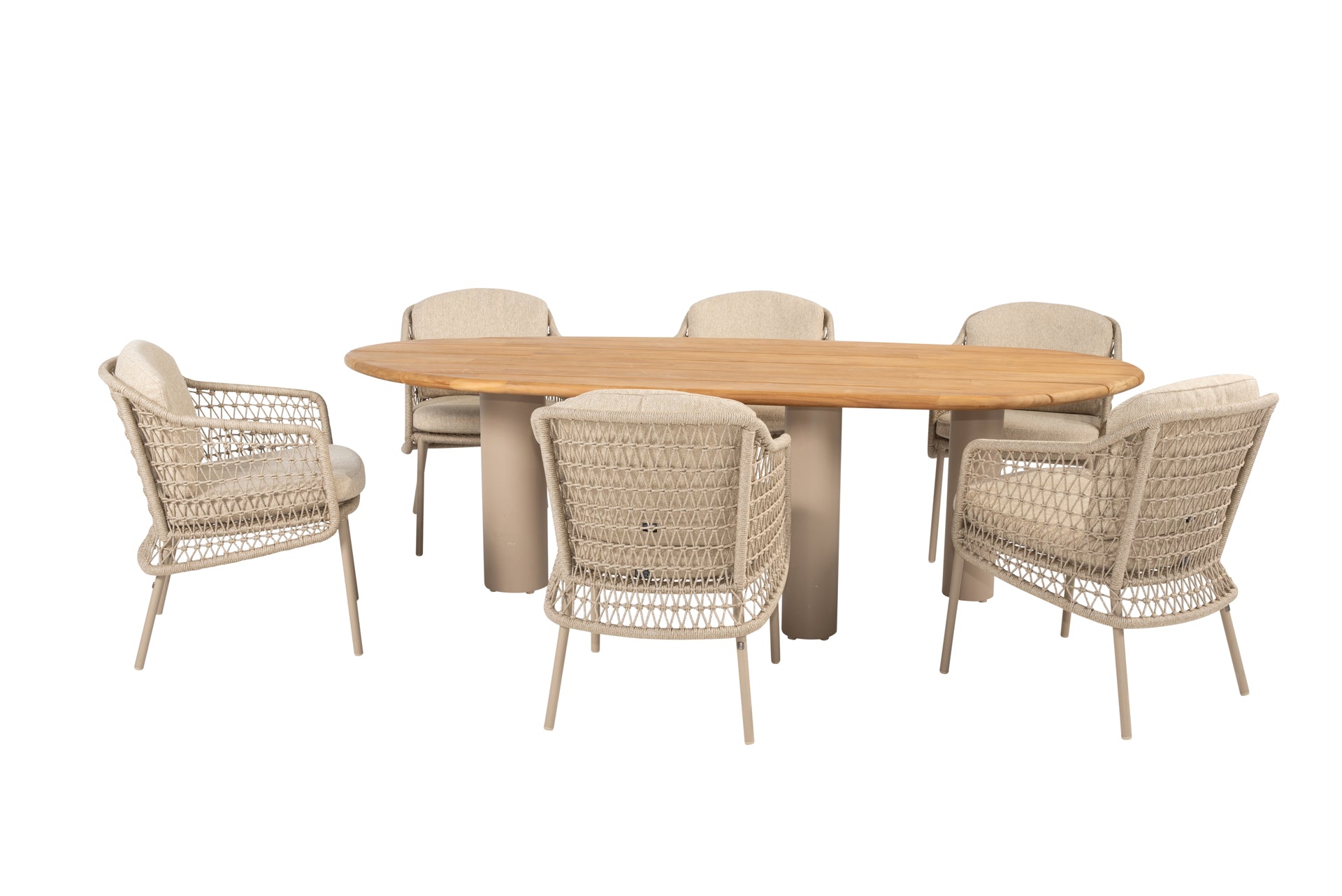 Puccini dining set latte with Estate mango shape dining table latte 240 x 150 cm - Complete Set