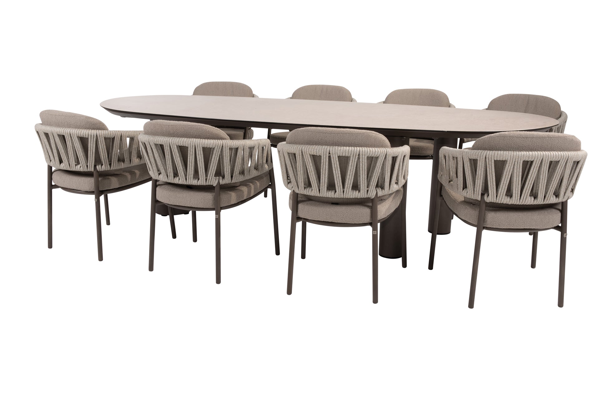 Calma dining set with Denia mango dining table printed ceramic 290x110cm terre - Complete Set