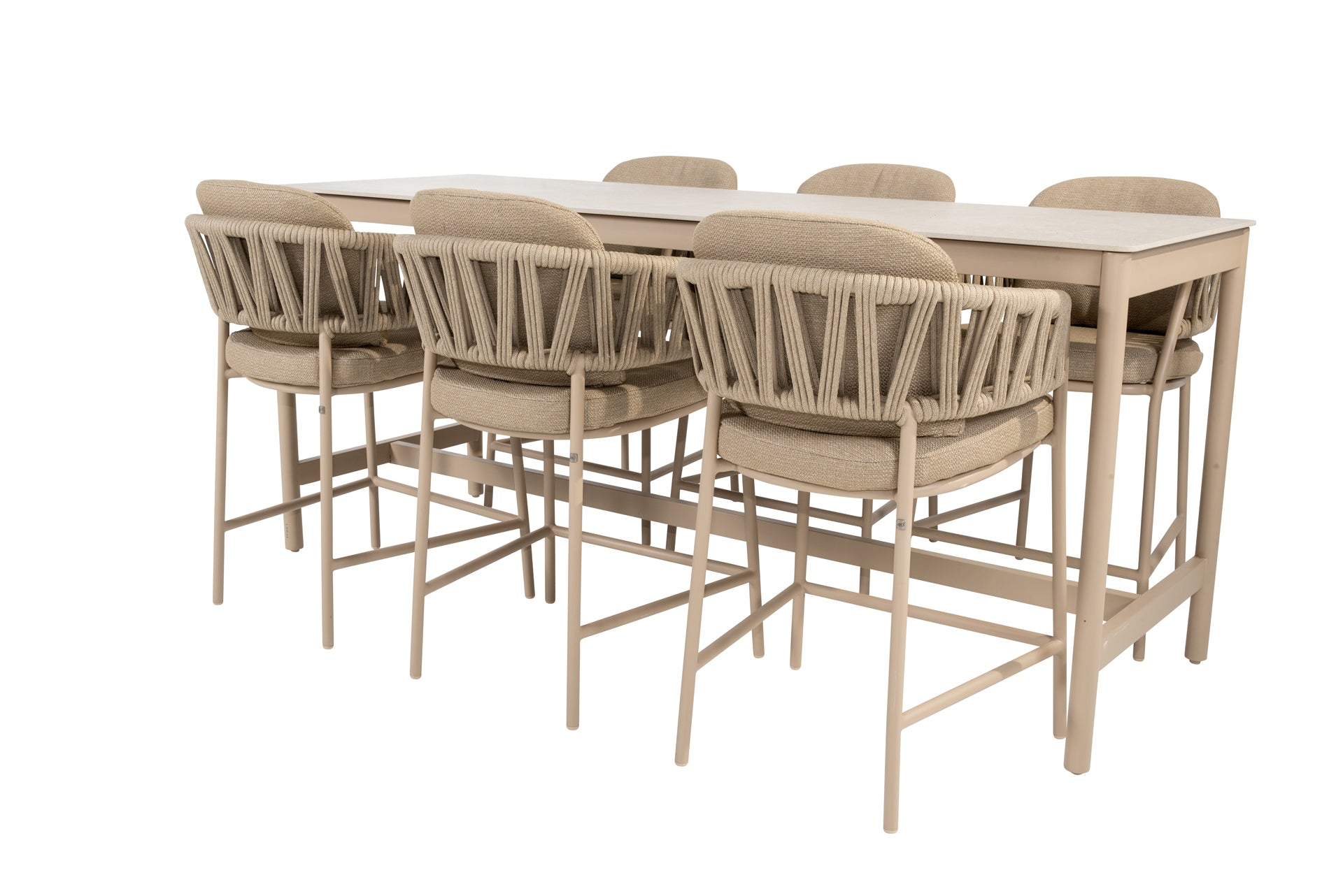 Calma high dining set latte with Soho high dining table latte 220 x 75 x 95 cm - Complete Set