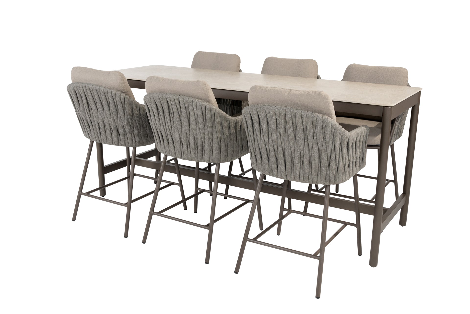 Cannes high dining set terre with Soho high dining table terre 220 x 75 x 95 cm - Complete Set