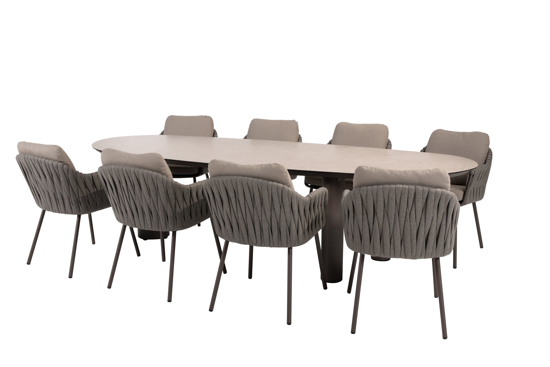 Cannes dining set terre with Denia mango dining table printed ceramic 290x110cm terre - Complete Set