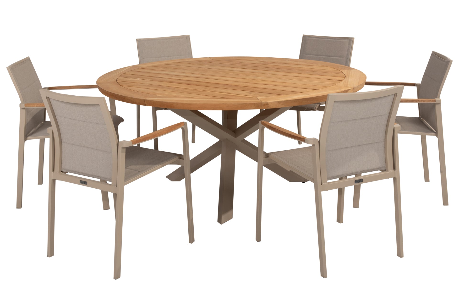 Cortina dining set with Prado dining table Teak top 160cm Latte - Complete Set