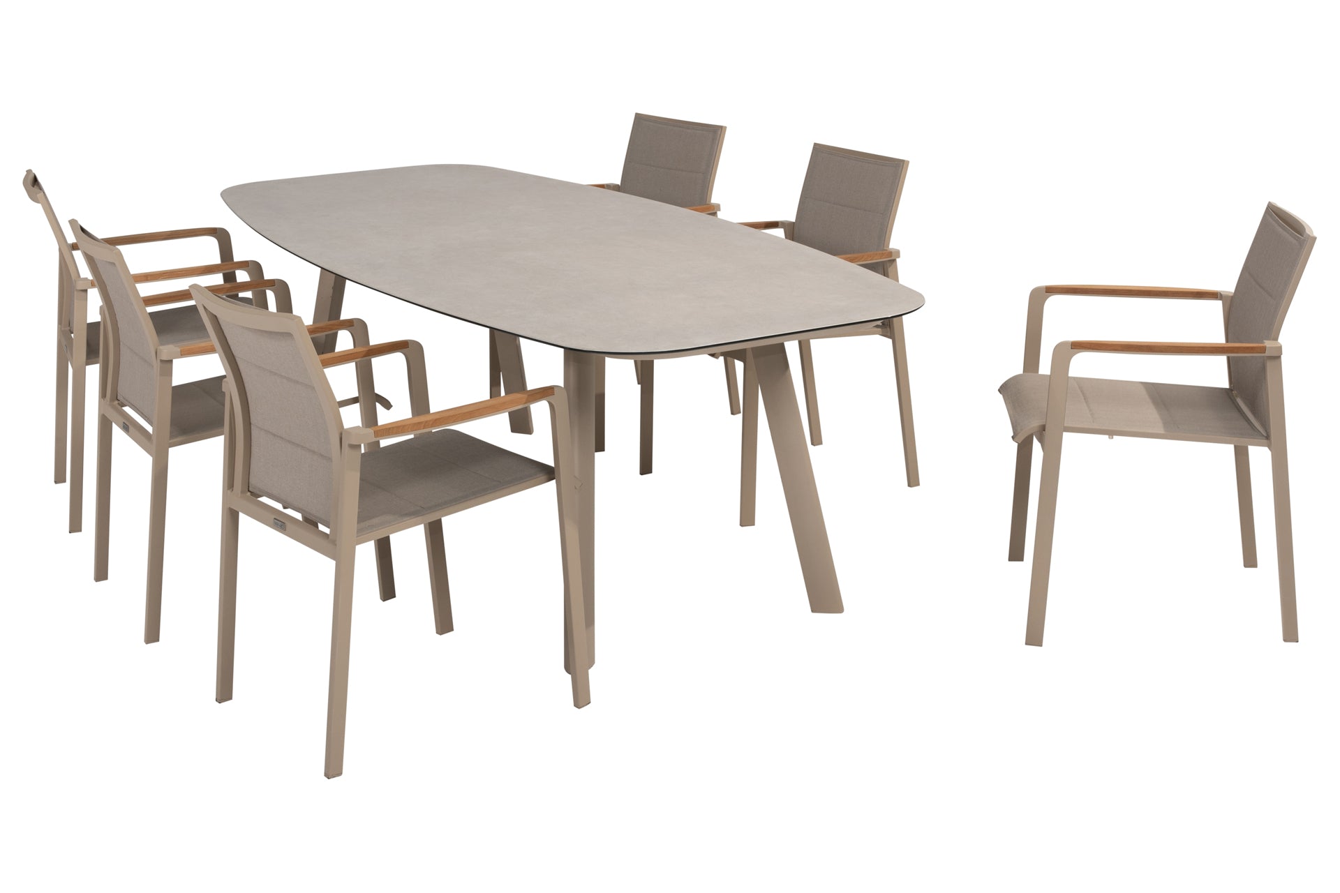 Cortina dining set with Manolo barrel table 240x103cm Latte - Complete Set
