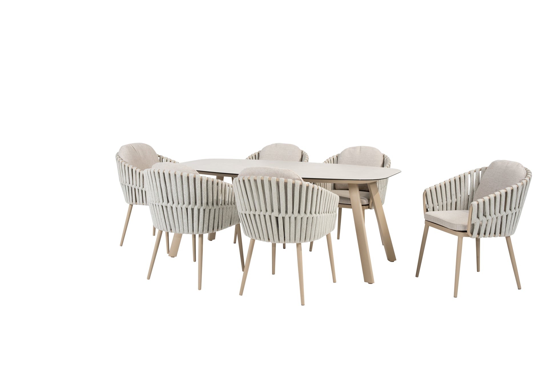 Eva dining set latte with Manolo dining table latte 180 x 95cm - Complete Set