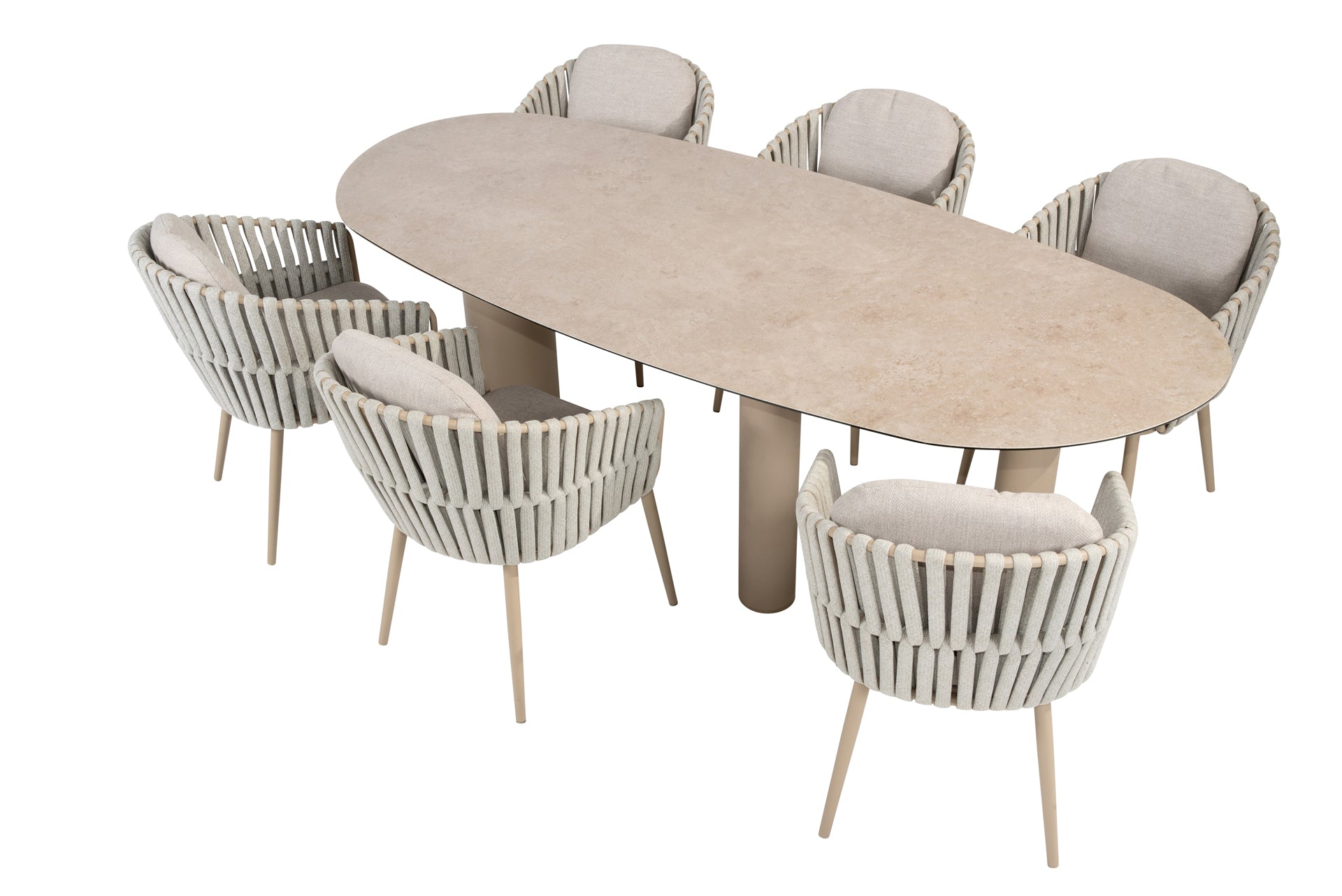 Eva dining set latte with Denia mango shape dining table latte - Complete Set