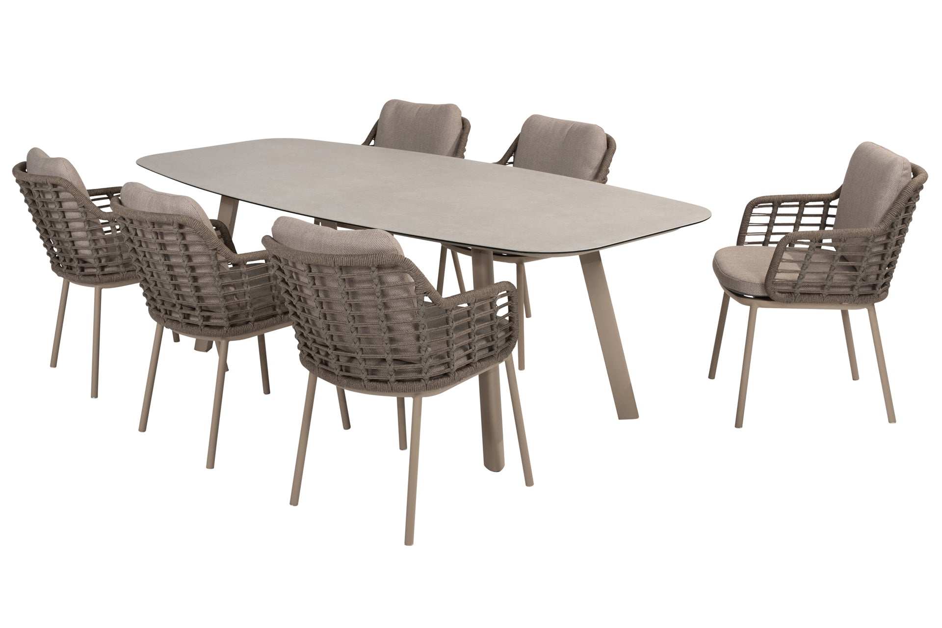 Puglia dining set with Manolo barrel table 240x103cm Latte - Complete Set