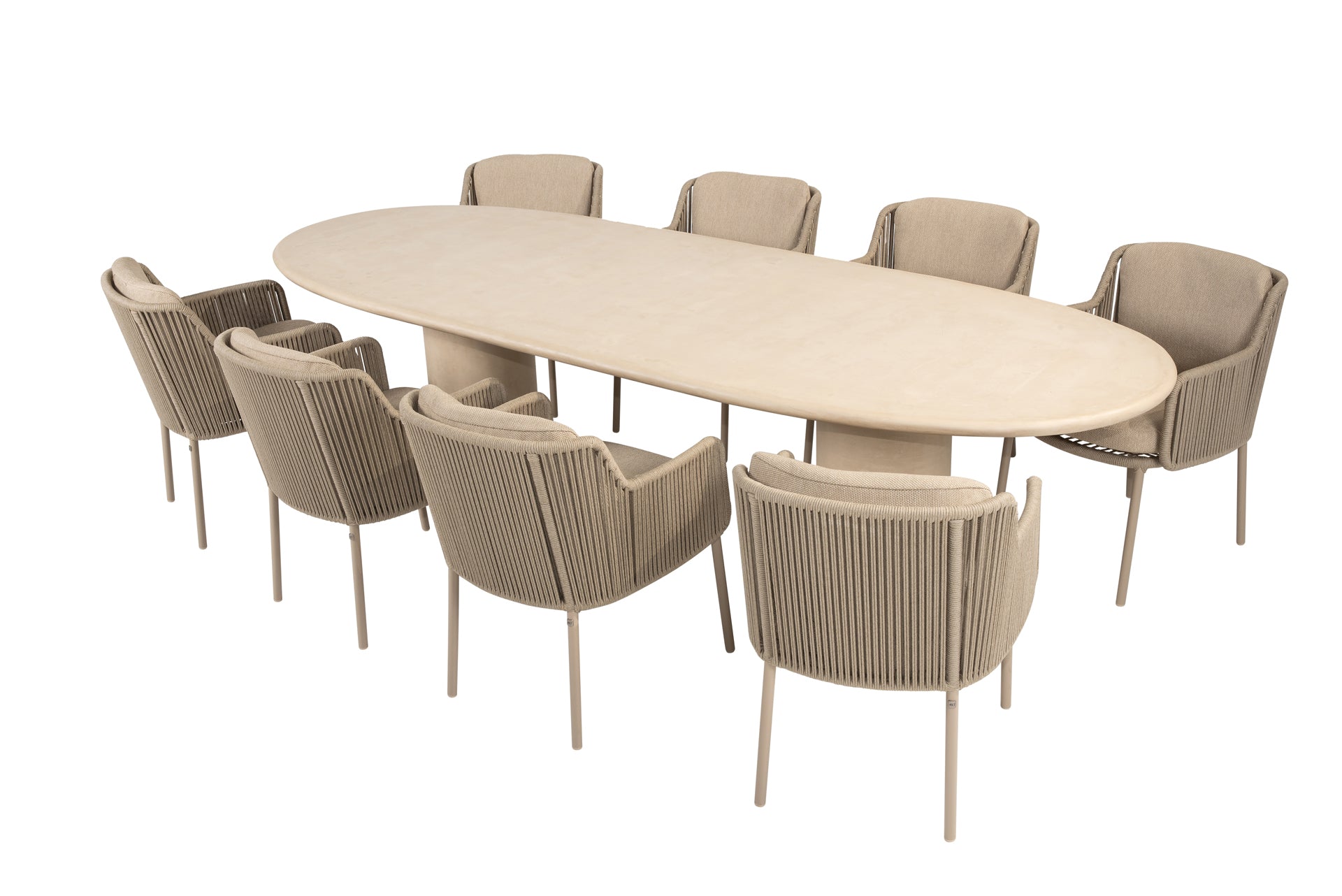 Bernini dining set latte with Hampton oval dining tabel 300 x 110 cm - Complete Set