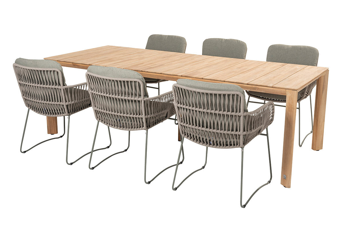 4SO Murcia Dining-Set grün (6-tlg.) + Prado Tisch 130x130 cm