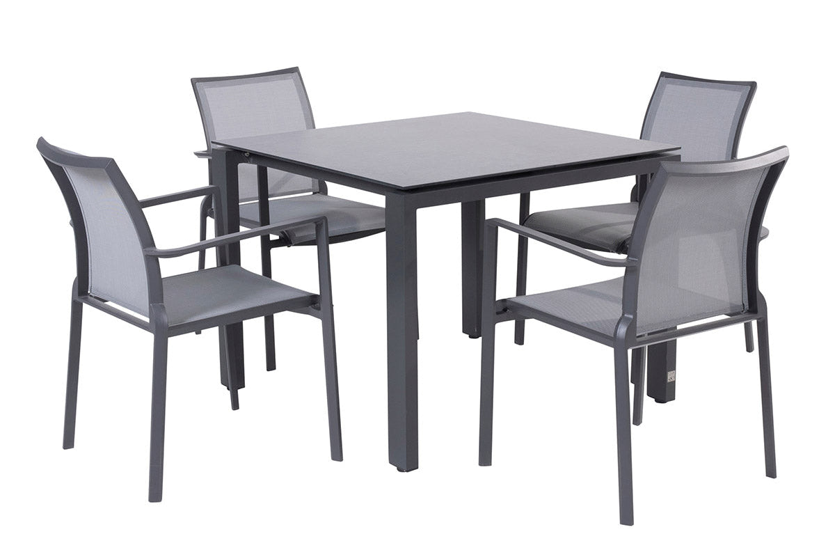 4SO Melbourne Dining-Set anthrazit (4-tlg.) + Goa Tisch 95x95 cm