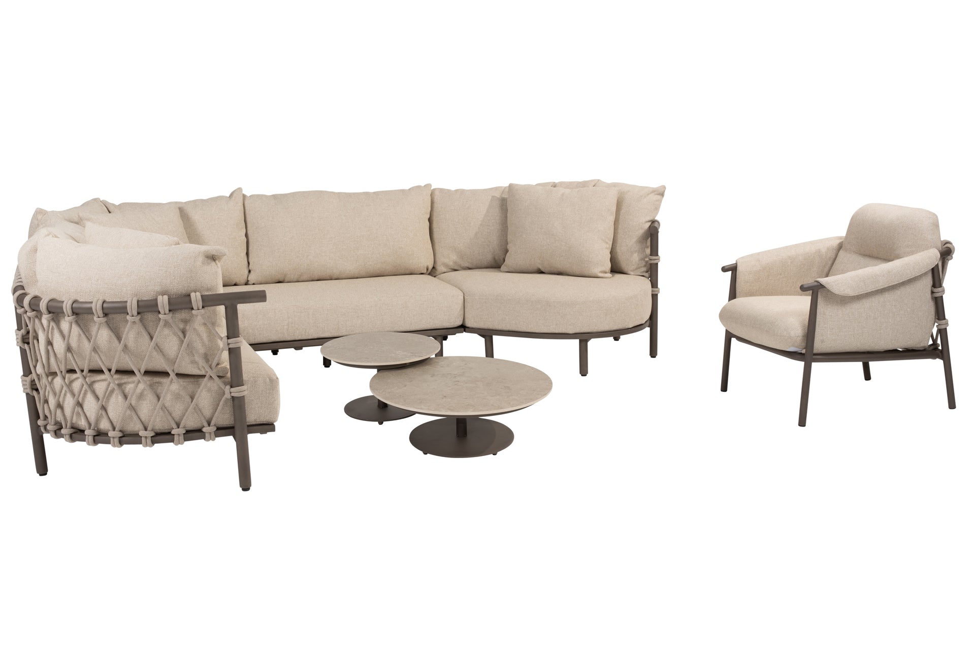 Ezra modular corner set and living chair with Boaz tables - Complete Set