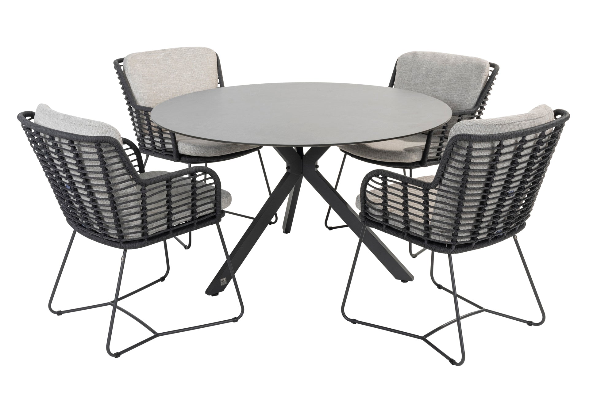 Fabrice dining set Anthracite with Locarno table 130cm HPL slate anthracite _ - Complete Set