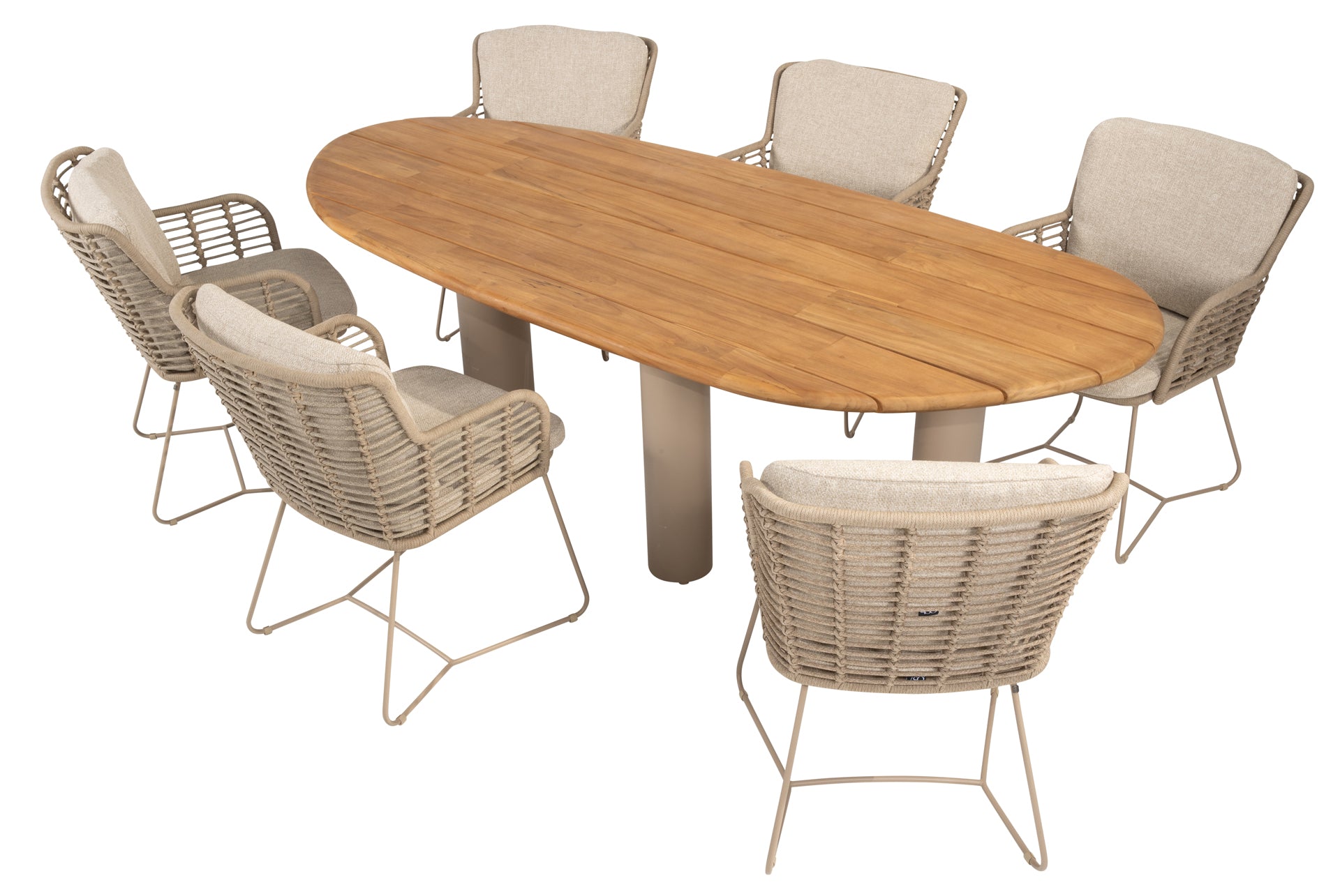 Fabrice dining set latte with Estate mango shape dining table latte 240 x 150 cm - Complete Set