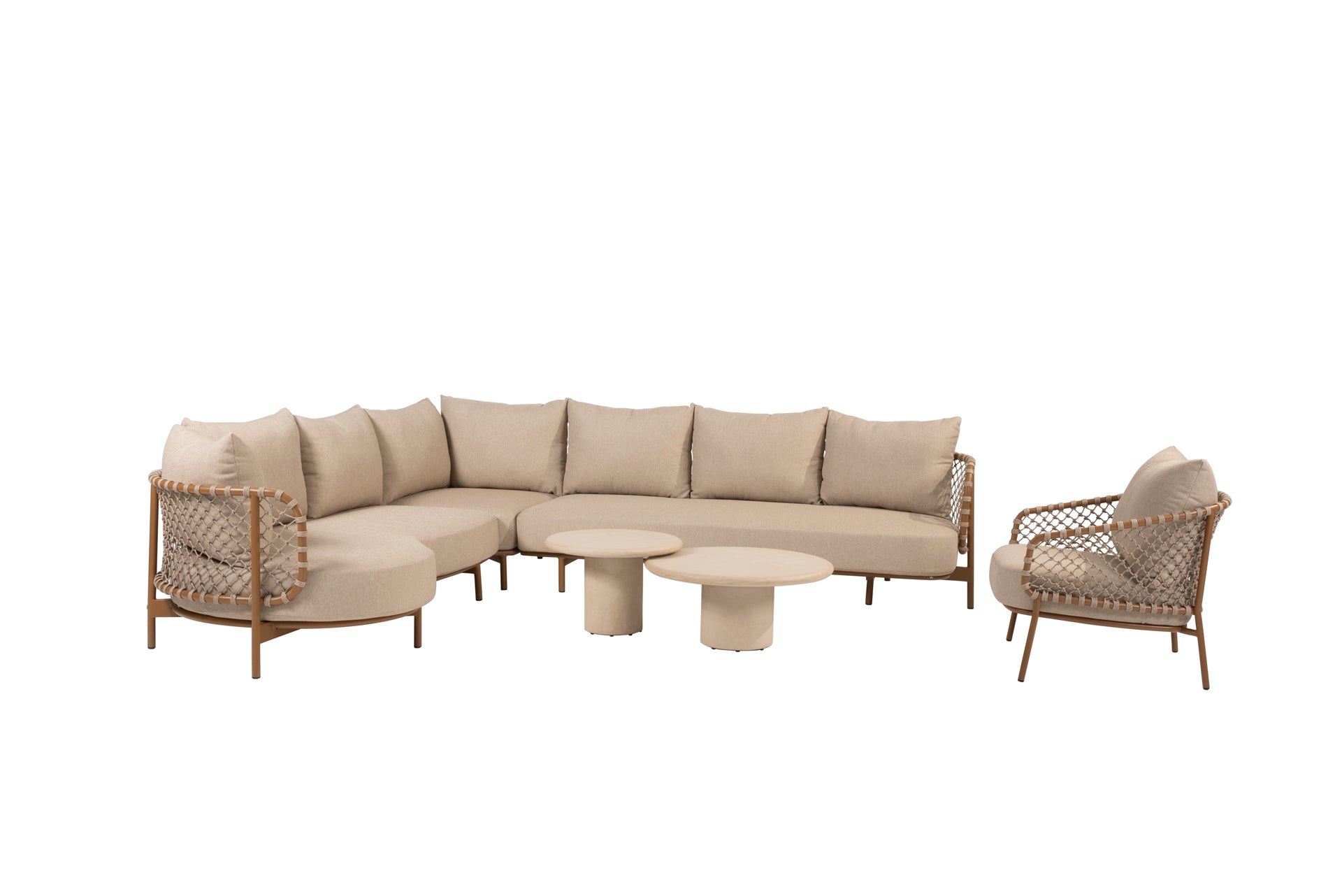 Martinique modular corner lounge set amber with lounge chair and Hampton tables - Complete Set