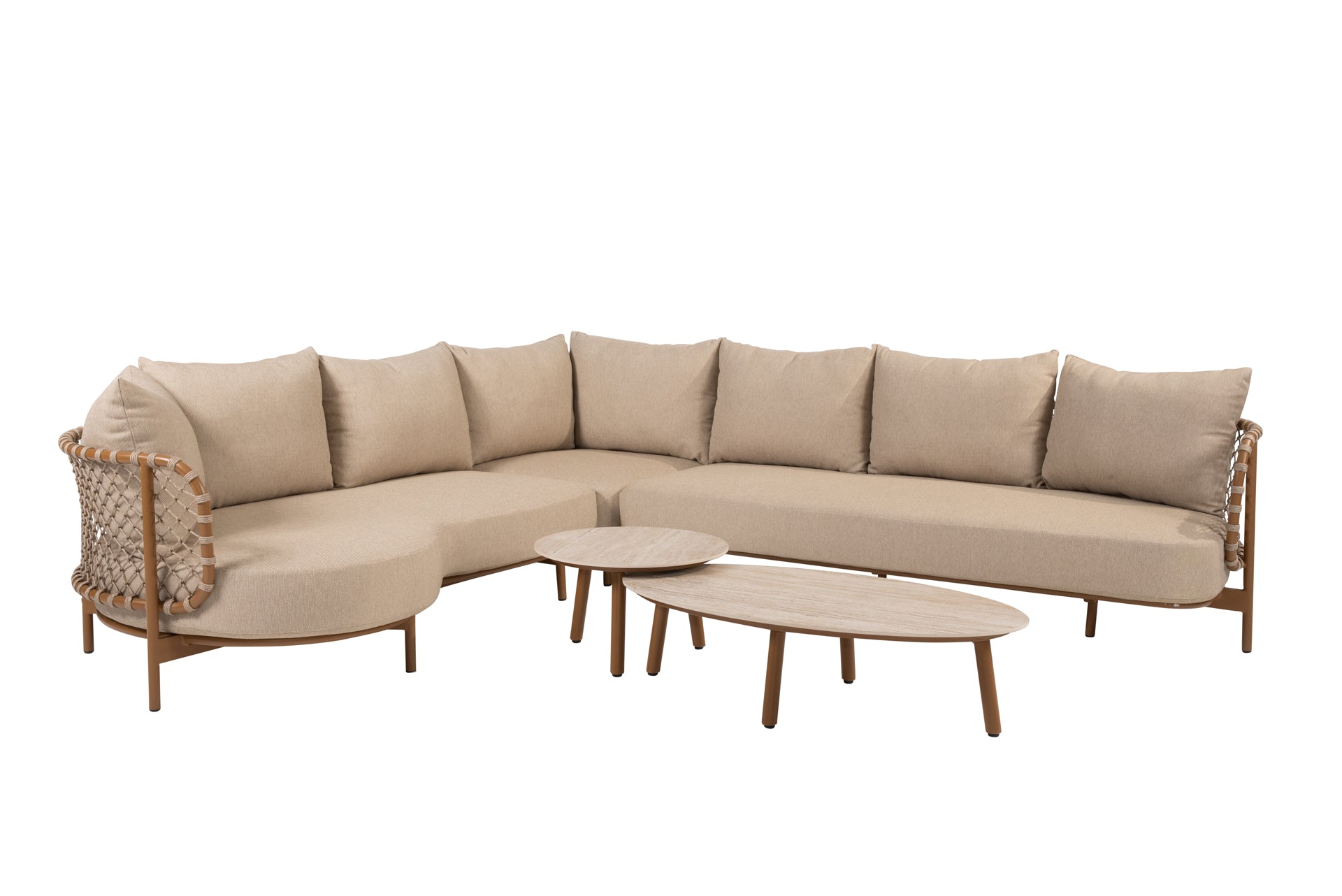 Martinique modular corner lounge set amber with Salute tables oval+round - Complete Set