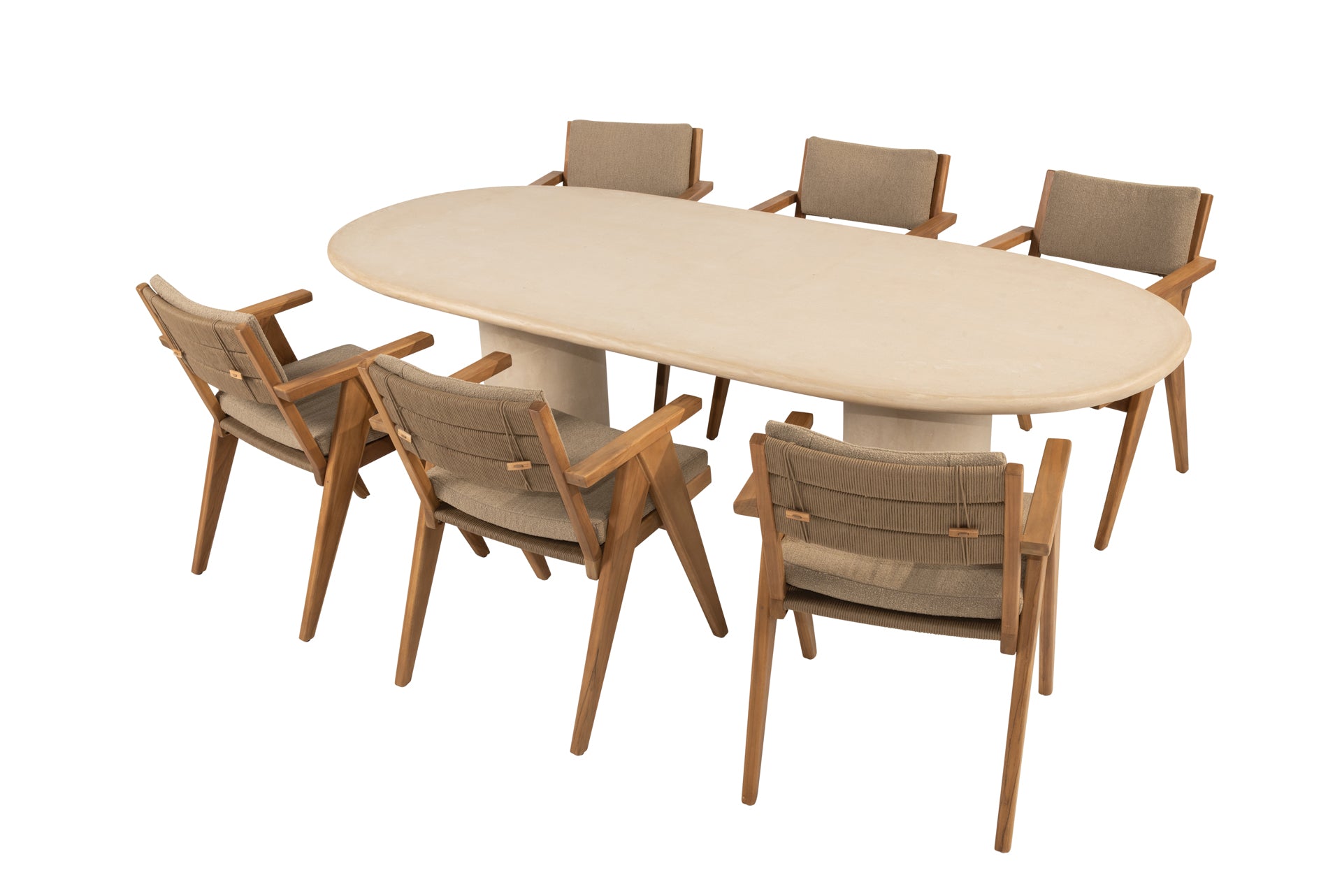 Mats dining set natural teak with Hampton oval dining table mortex 240 x 105cm - Complete Set