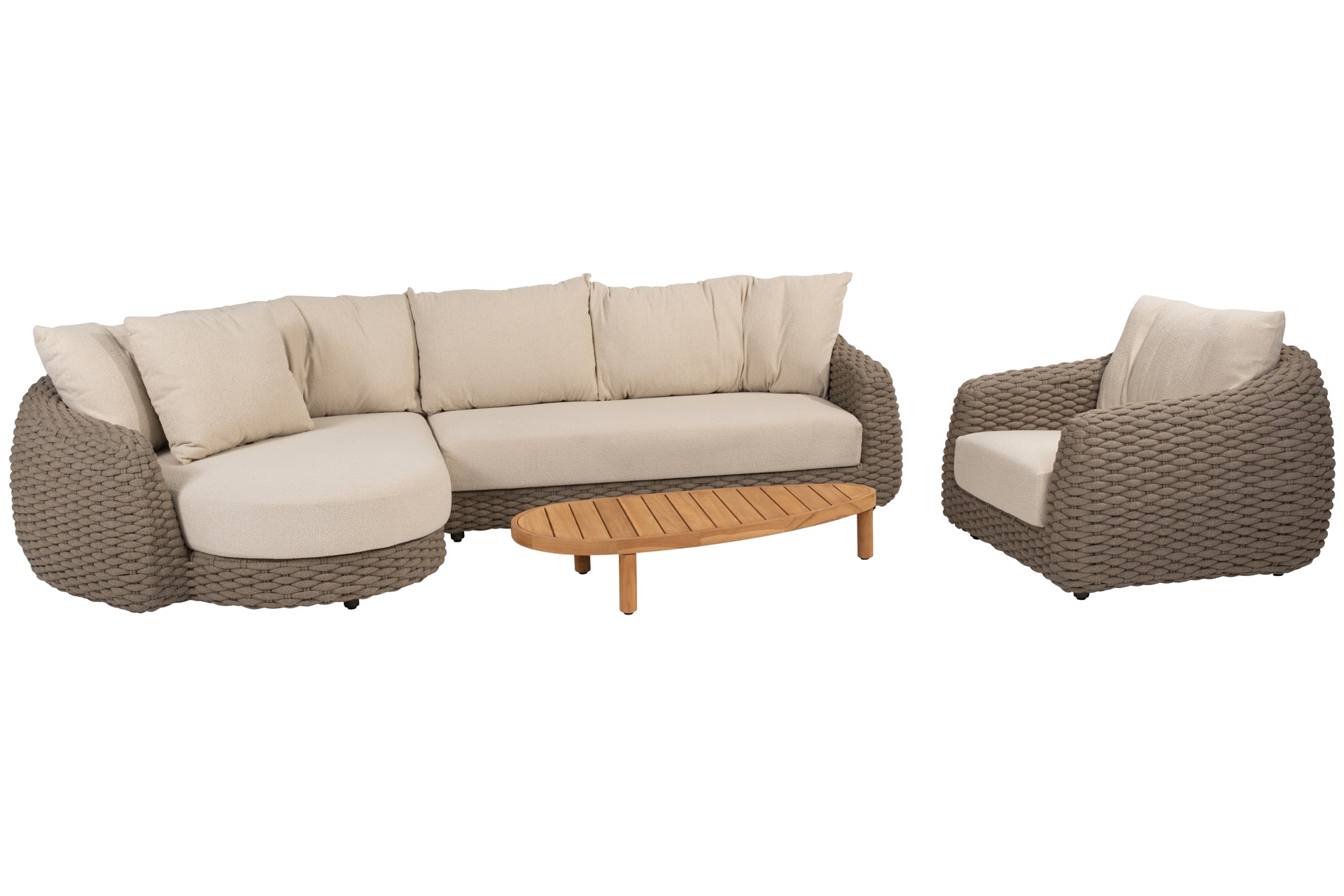 Maxime chaise lounge bench and living chair with Finn pebble shape table - Complete Set