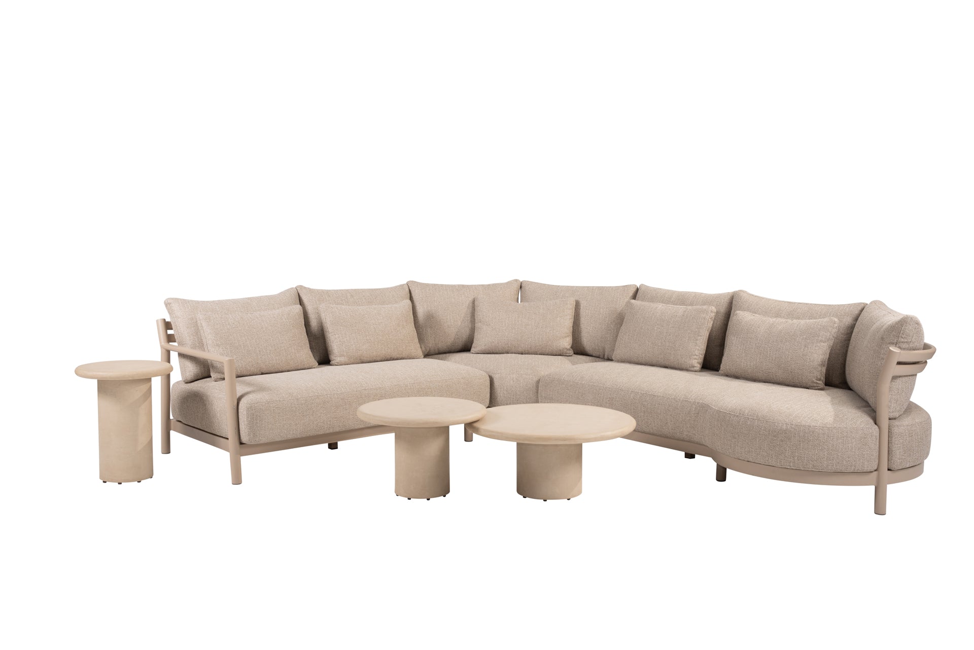 Mykonos modular corner lounge set latte with Hampton tables - Complete Set