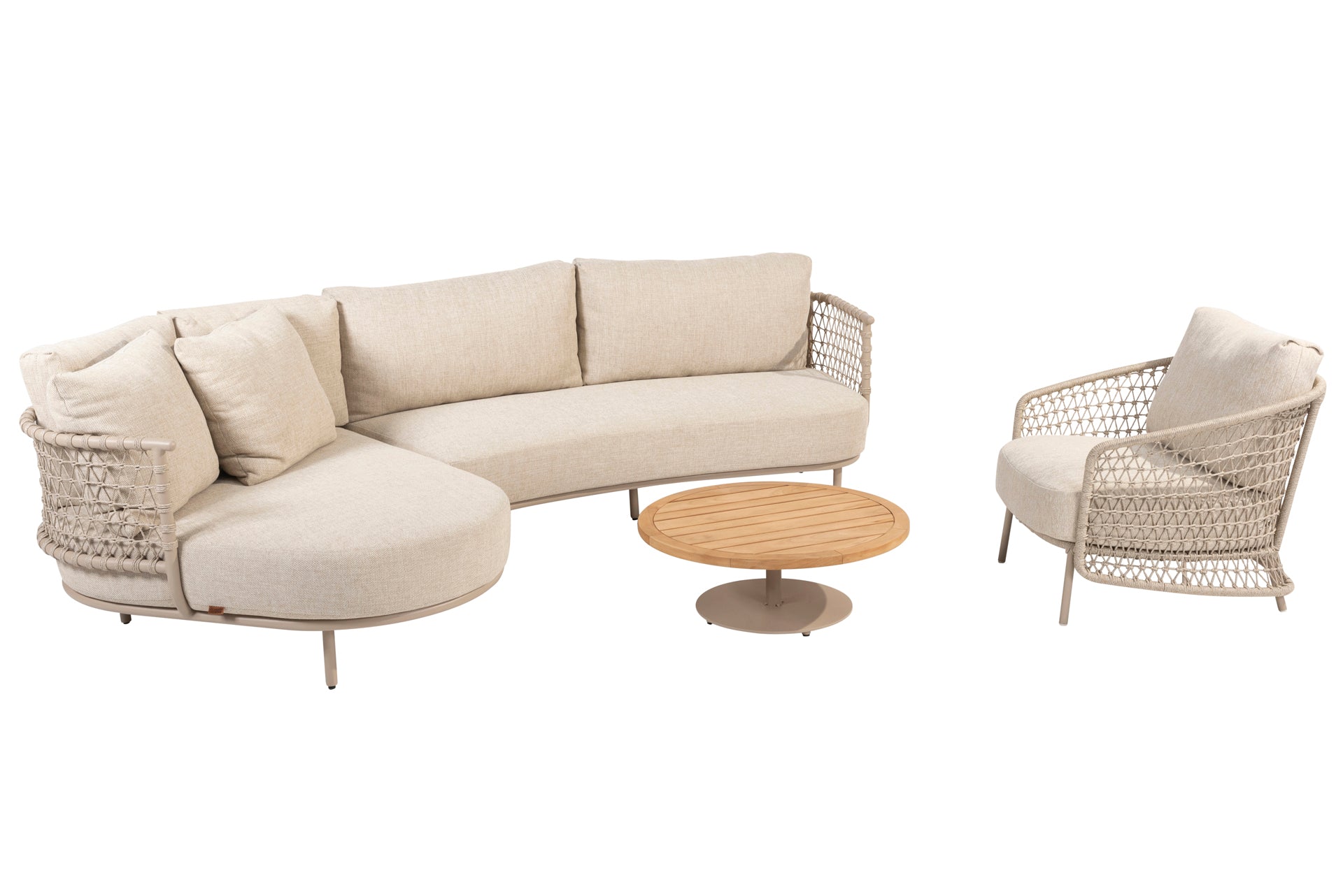 Sardinia chaise lounge living sofa with Volta coffeetable 80cm and Puccini living chair _ - Complete Set