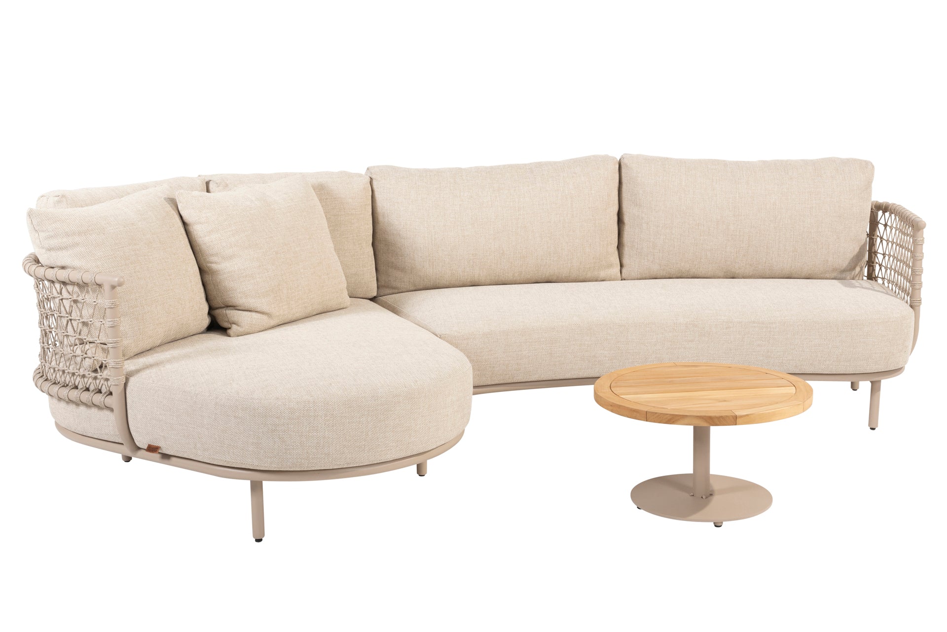 Sardinia chaise lounge living sofa with Volta coffeetable 60cm Latte _ - Complete Set