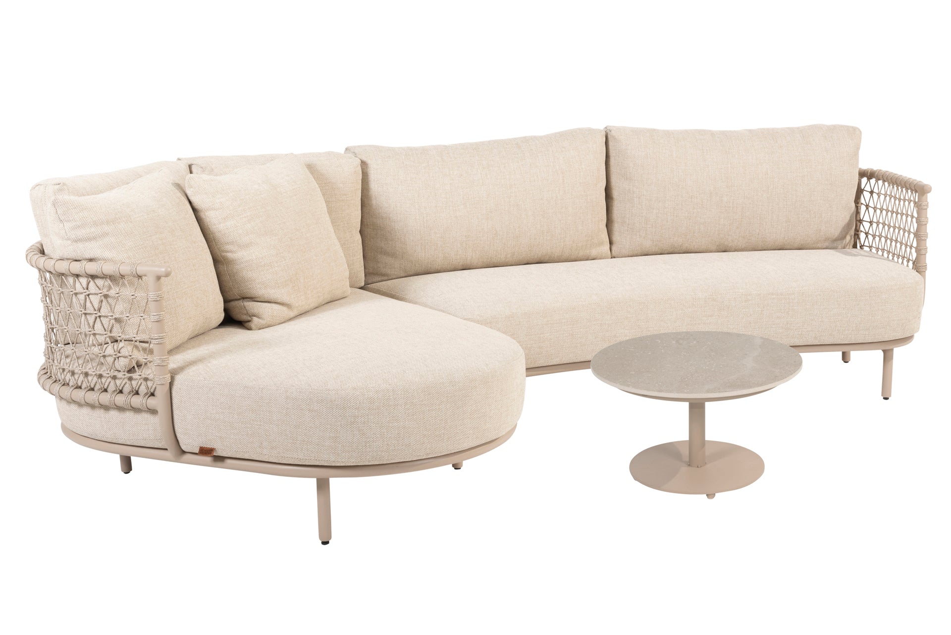 Sardinia chaise lounge living sofa with Boaz table 60cm Latte _ - Complete Set