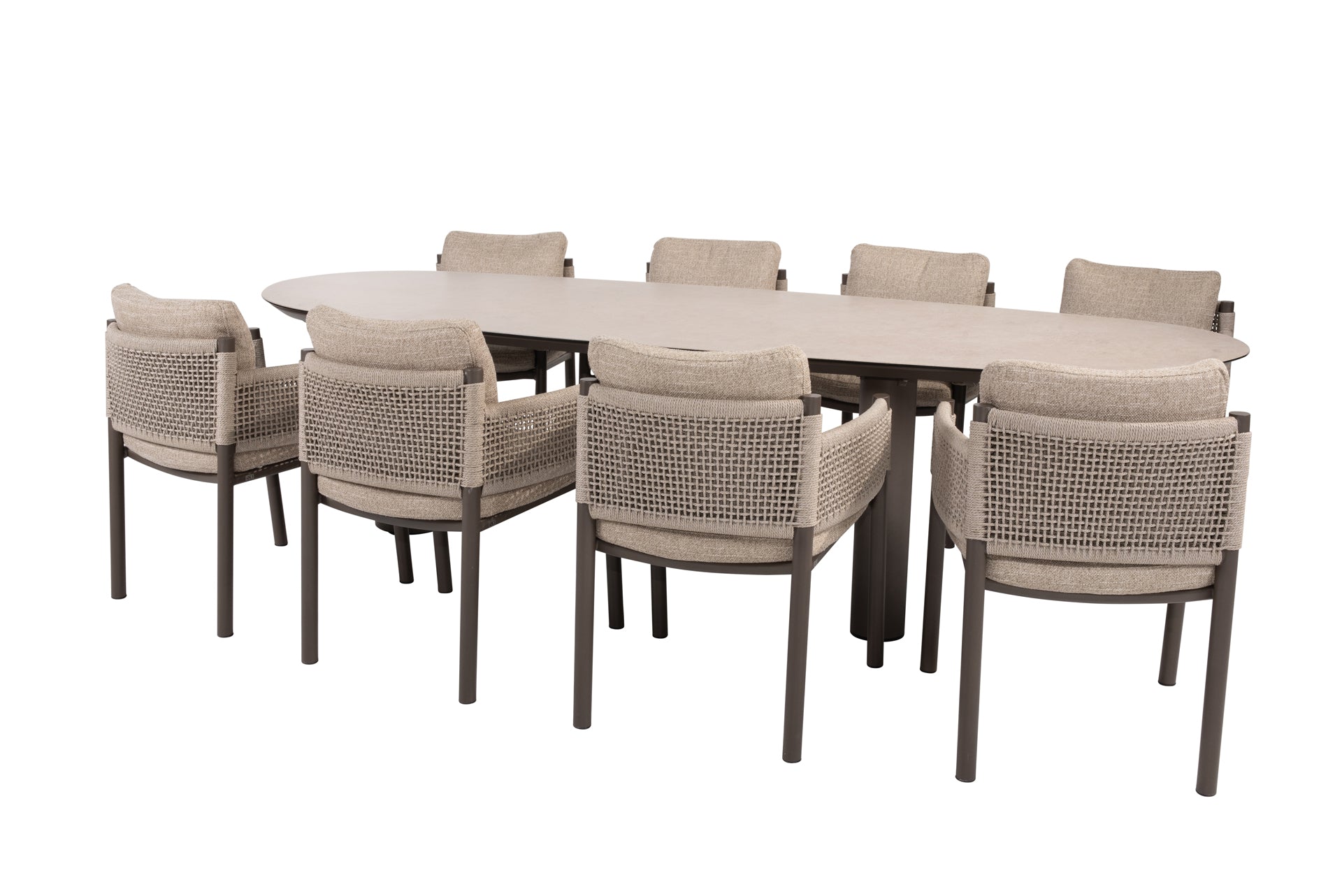 Savanne dining set terre with Denia mango dining table printed ceramic 290x110cm terre legs - Complete Set