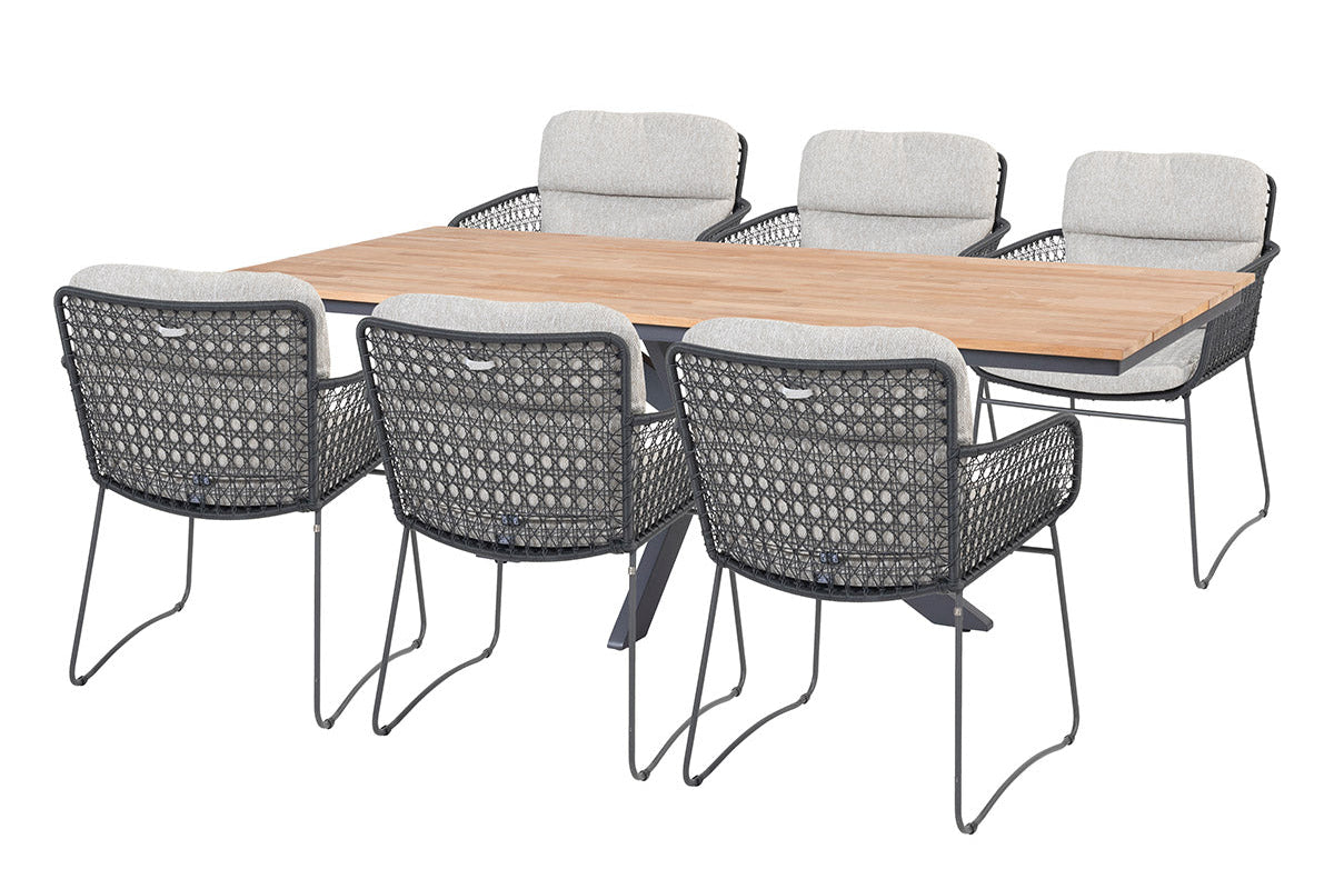 4SO Aprilla Dining-Set anthrazit (6-tlg.) + Goa Tisch 220x95 cm