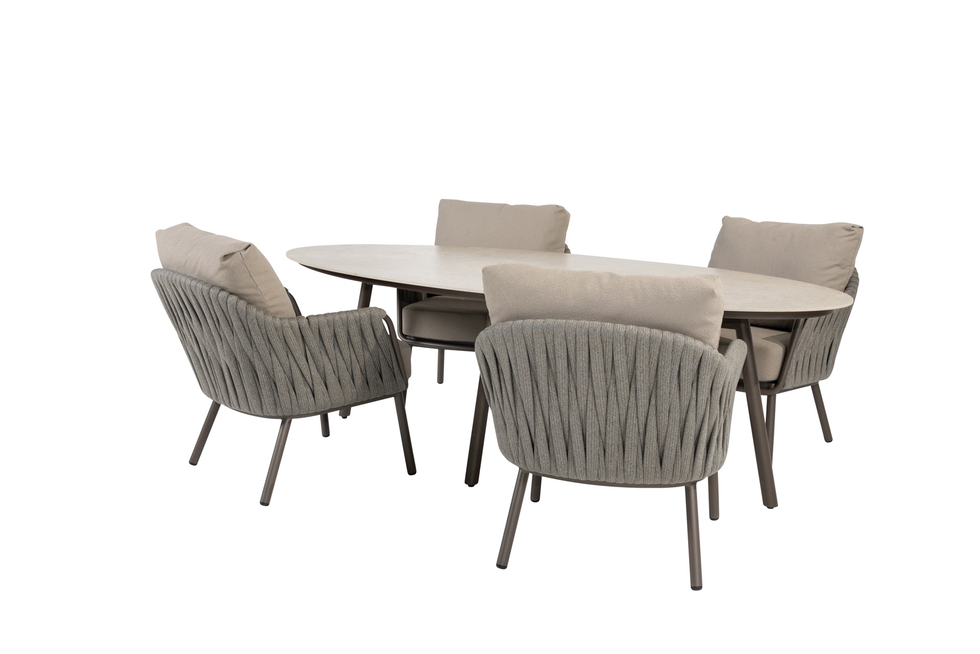 Cannes low dining set terre with Salute low dining table ceramic ellips terre 220 x 105 x 69 cm - Complete Set
