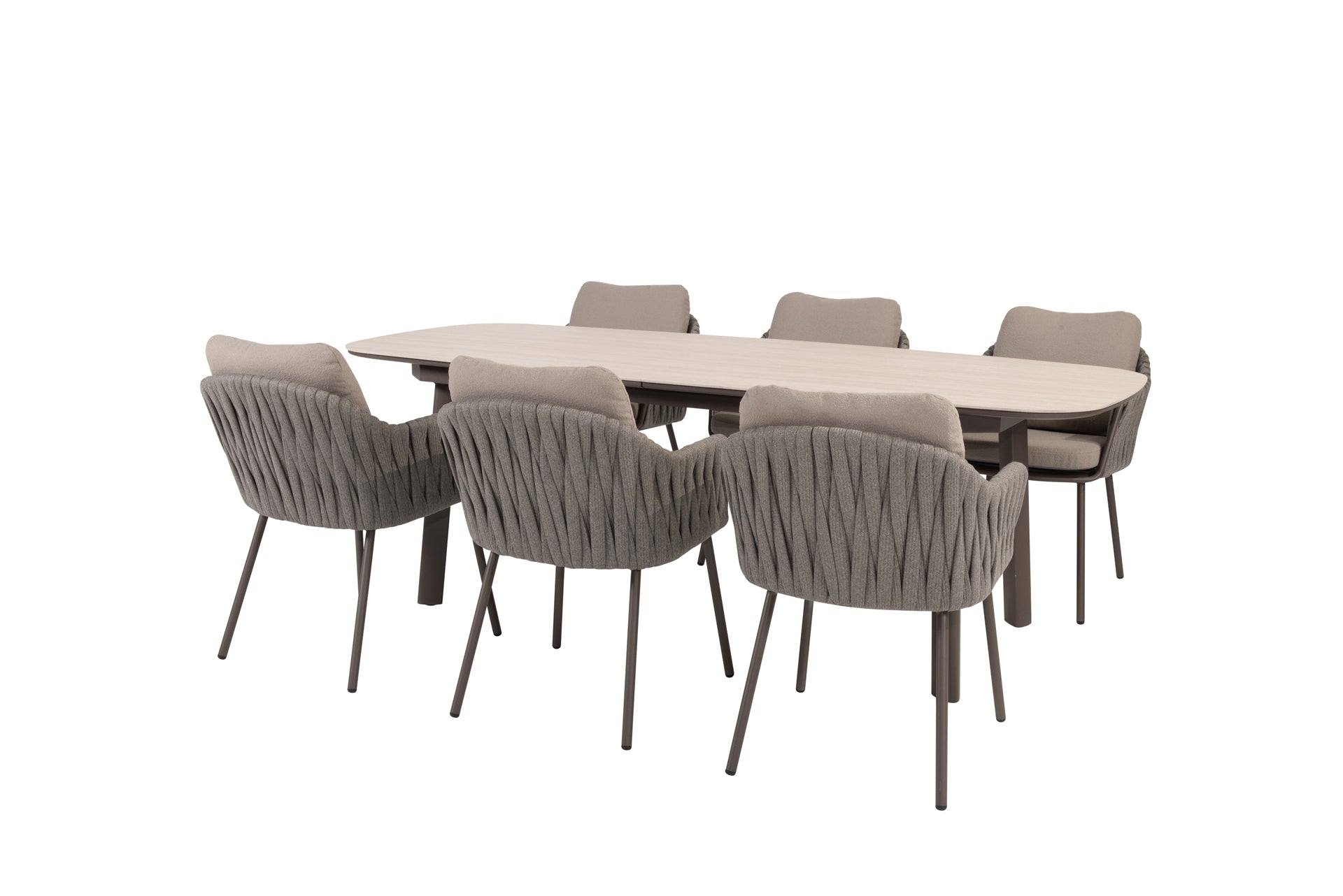 Cannes dining set terre with Manolo extending dining table printed ceramic 230-290cm terre - Complete Set