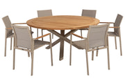 Cortina dining set with Prado dining table Teak top 160cm Latte - Complete Set