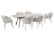 Eva dining set with Manolo Latte dining table barrel shape printed ceramic 240x103cm _ - Complete Set