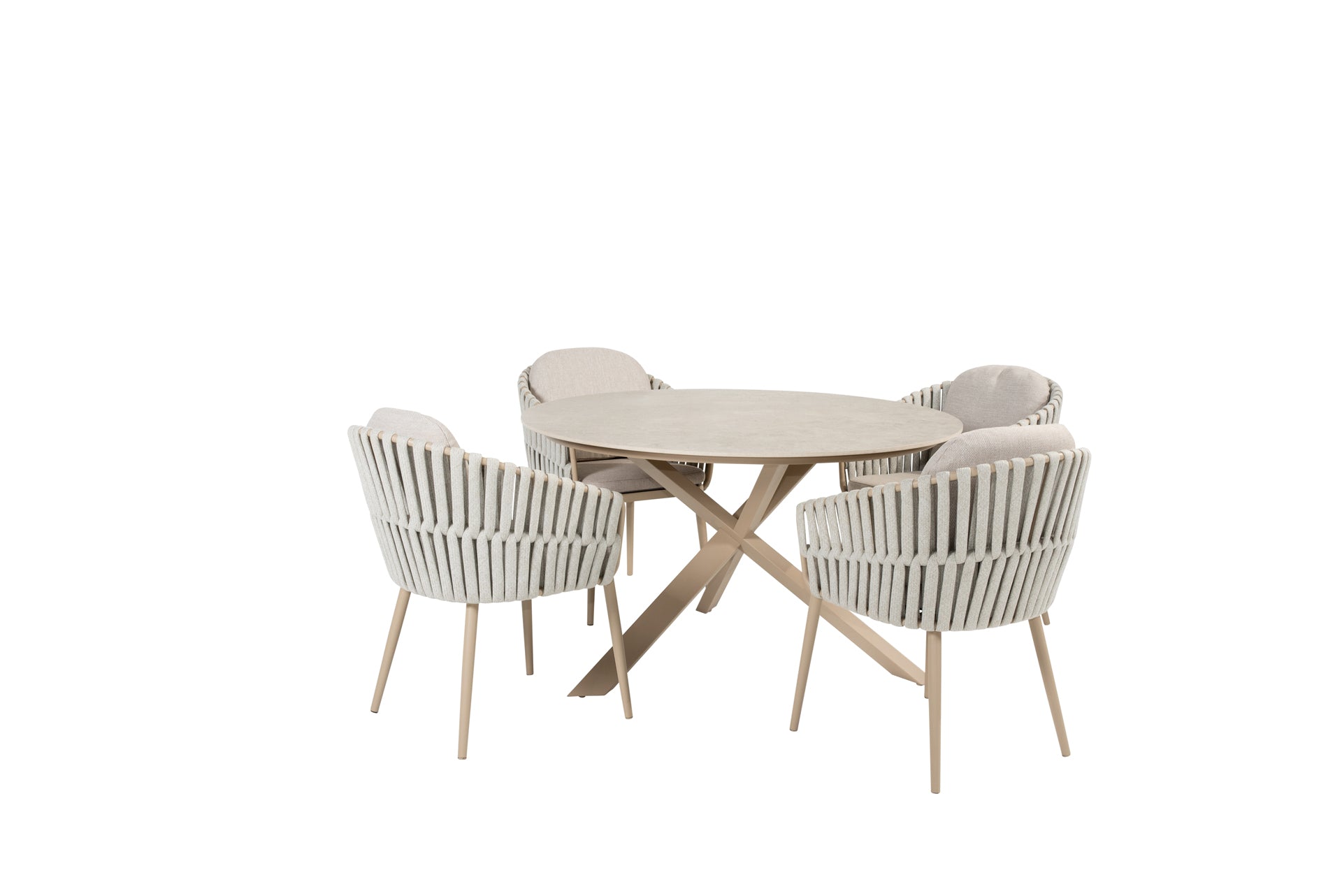Eva dining set latte with Prado dining table latte 130 cm - Complete Set