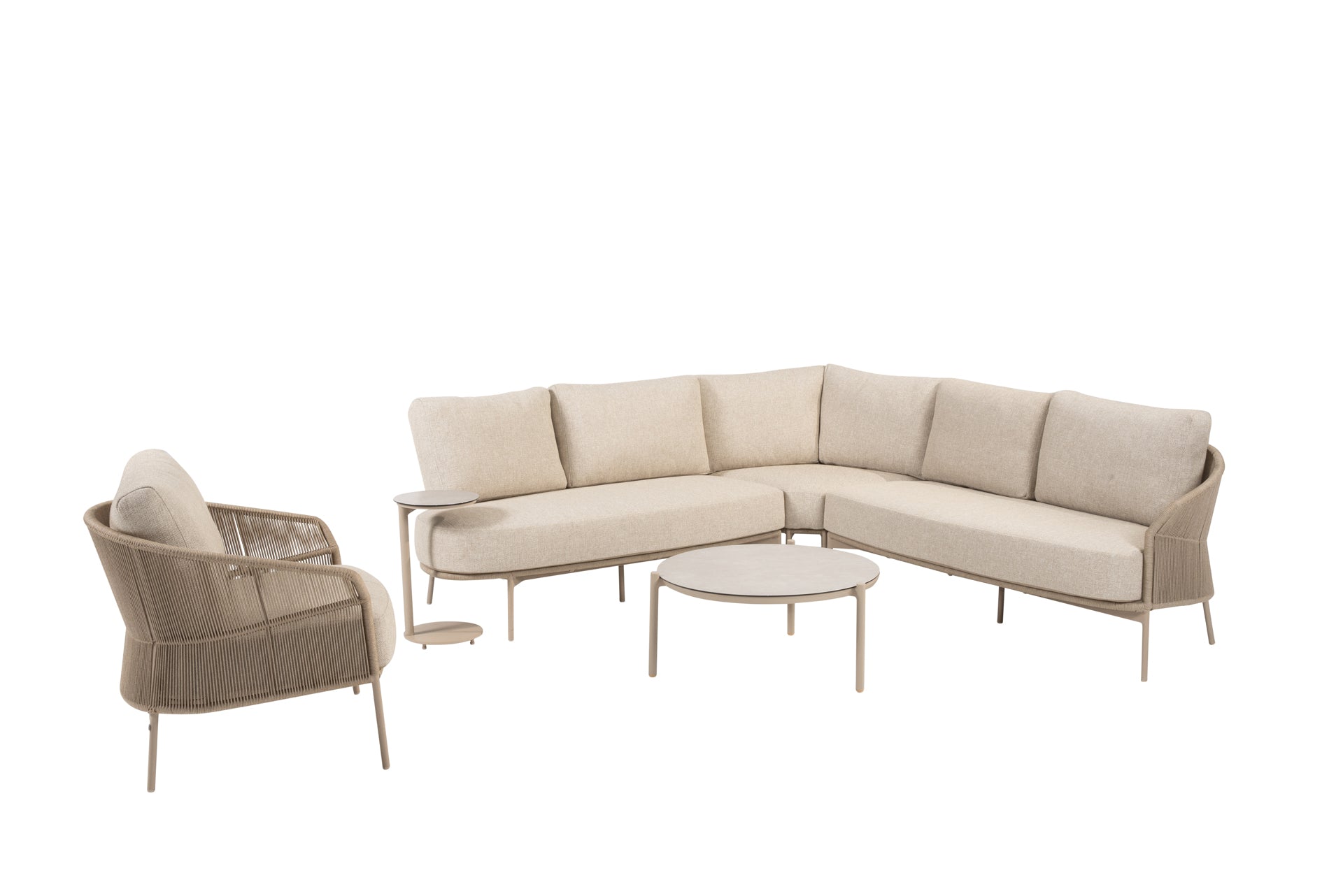 Florence modular corner lounge set latte with lounge chair and Vic table - Complete Set