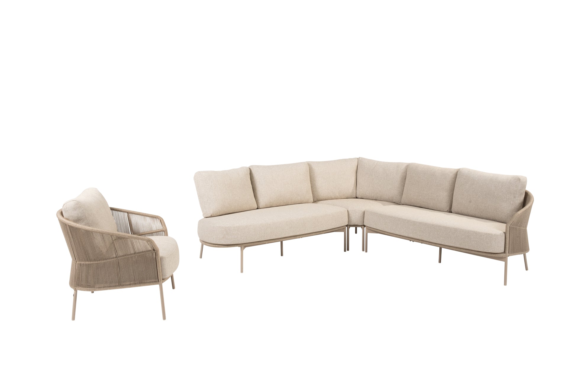 Florence modular corner lounge set latte with lounge chair - Complete Set