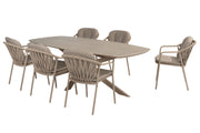 Manitoba dining set Latte with Prado barrel dining table 240x105cm - Complete Set
