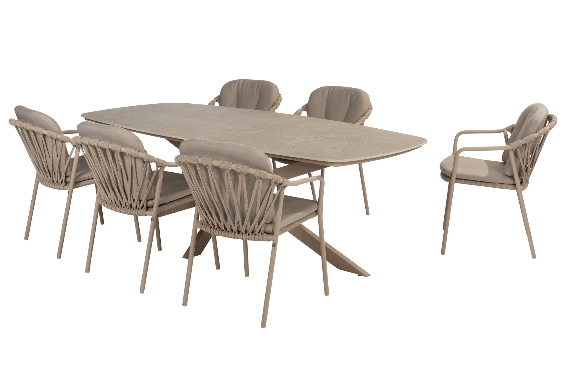 Manitoba dining set Latte with Prado barrel dining table 240x105cm - Complete Set