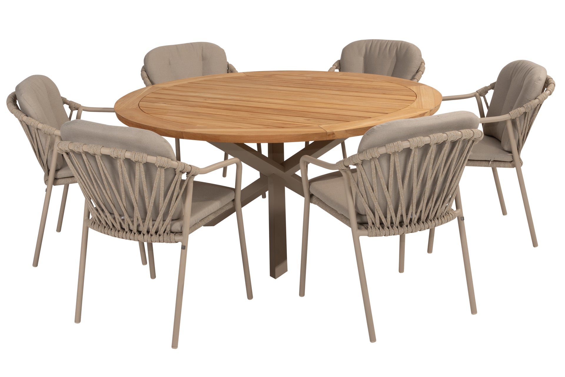 Manitoba dining set Latte with Prado dining table Teak top 160cm Latte - Complete Set