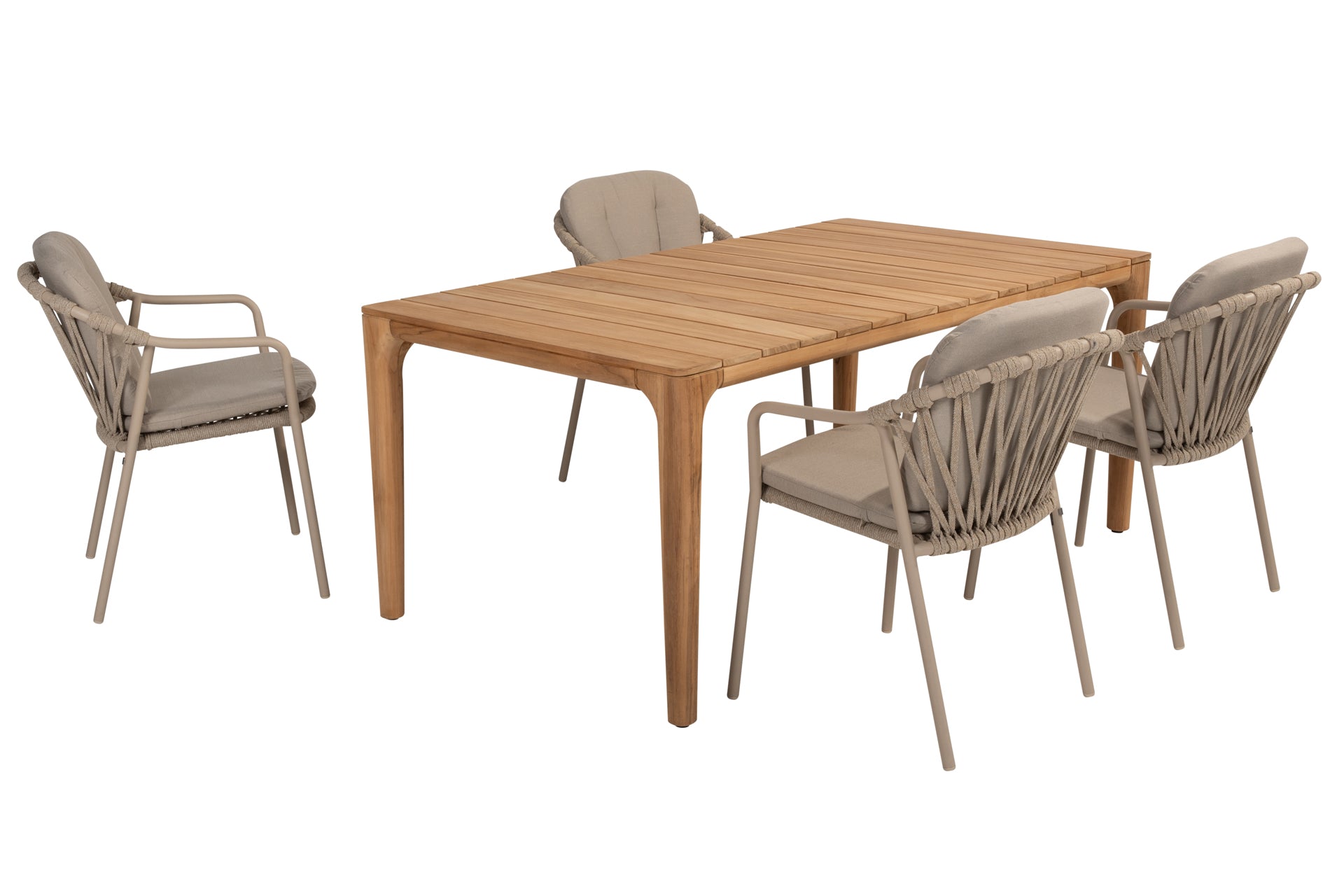 Manitoba dining set Latte with Liam table teak 180x100cm - Complete Set